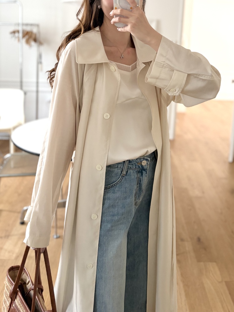 Silky Belted Trench Coat (Ivory)