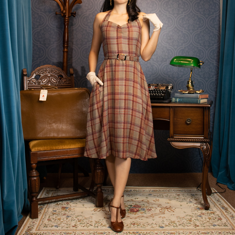 (Ready-Made) 1940s-Inspired Classy Pin Up Girl Dress - With fabric belt (FM133)