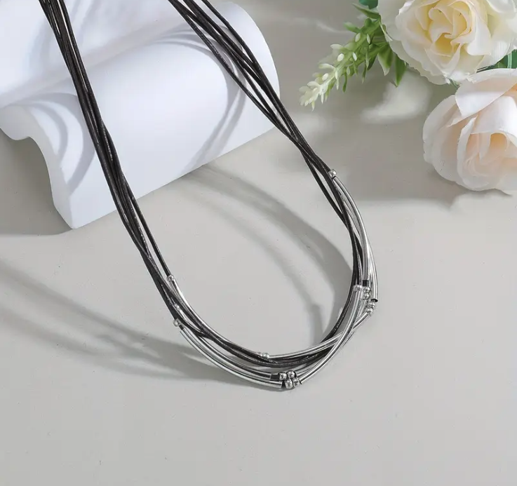 Multi-Layer Leather Cord Short Necklace