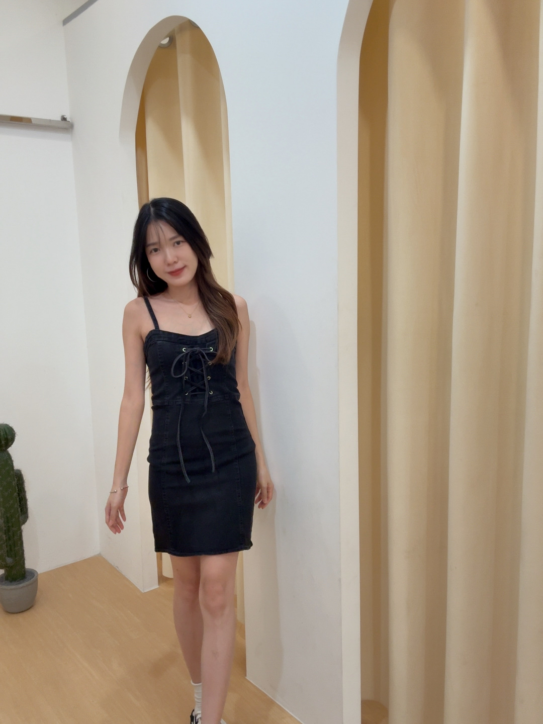 性感辣妹蝴蝶结系带牛仔连身裙 R3036