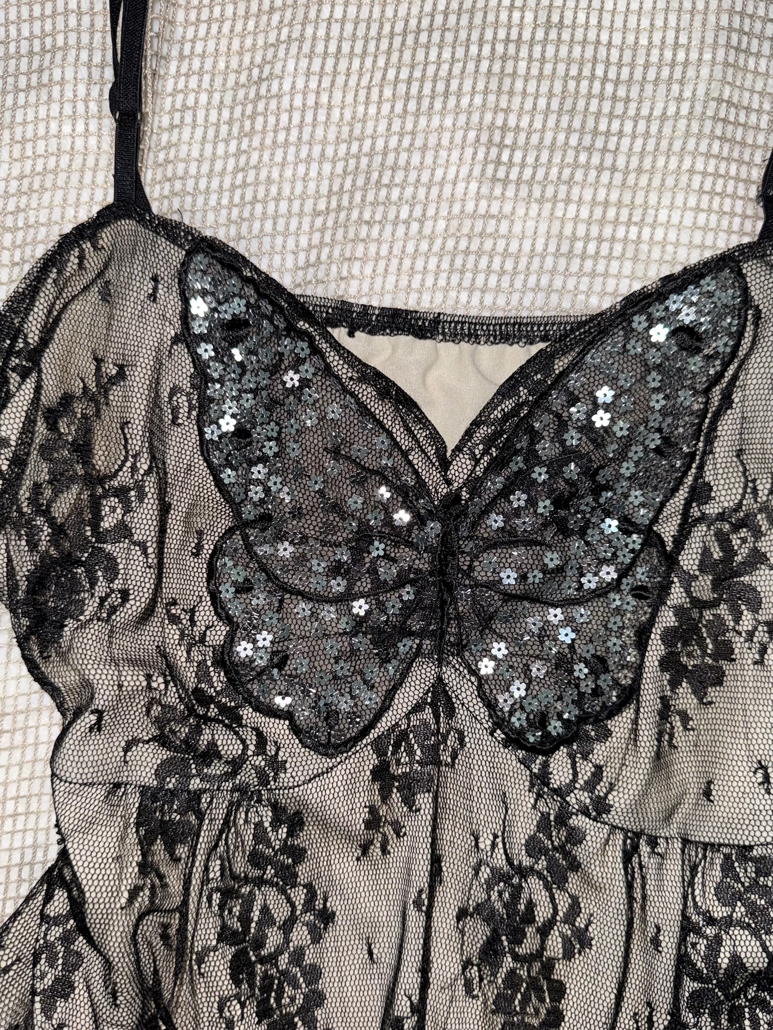 Sequin Butterfly Lace Cami with Ruffle Hem