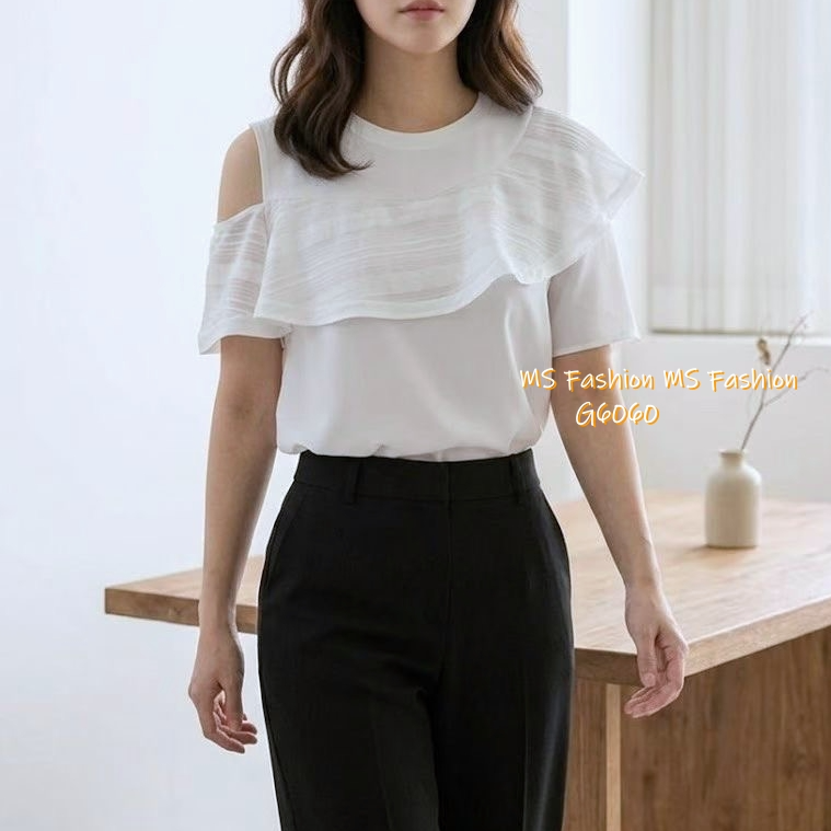 G6060 韓國🇰🇷靚料ruffle露單肩top