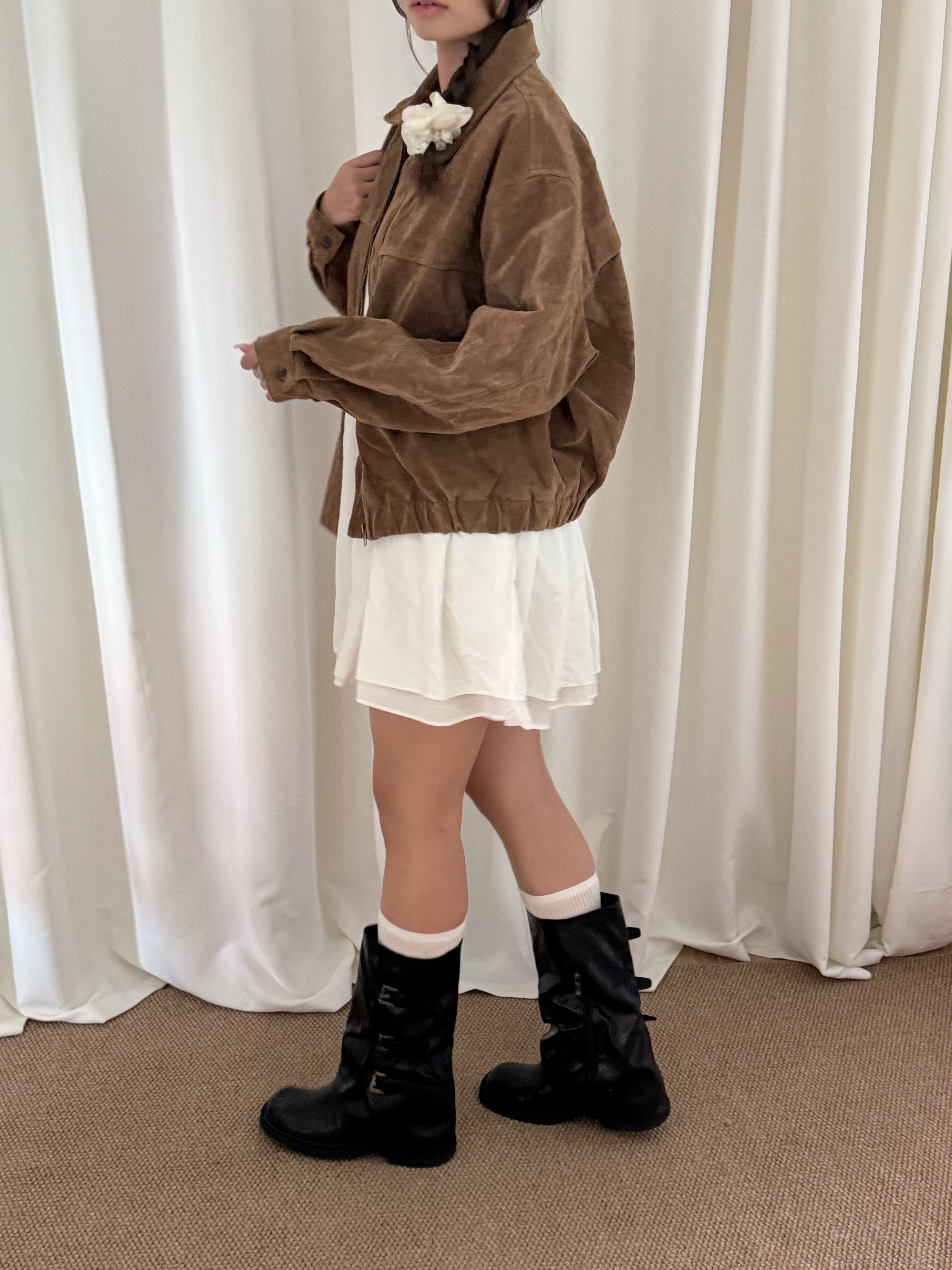 Autumn Oversized Zip-up Suede Jacket(三色入)