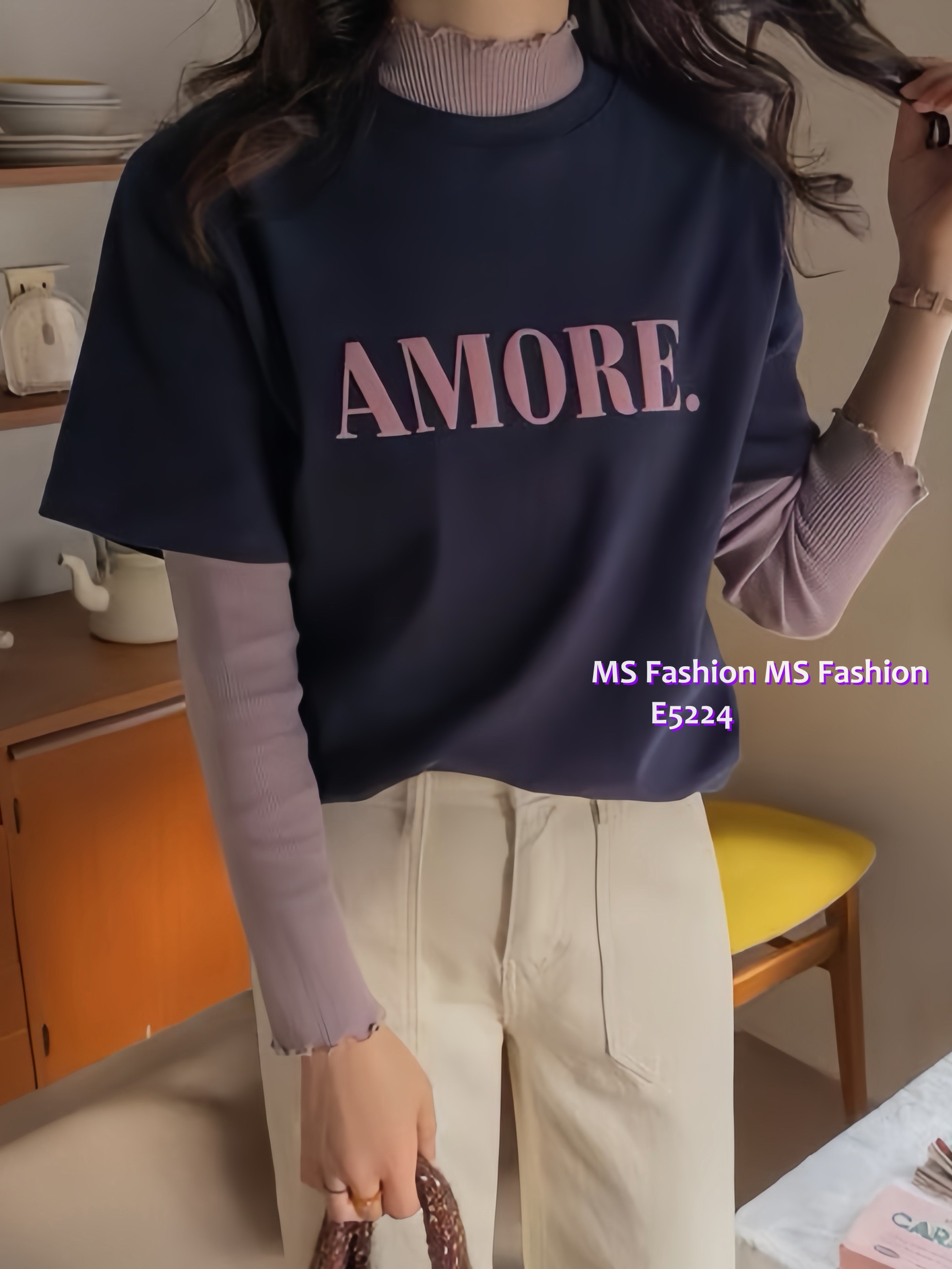 E5224 拼色字母tee