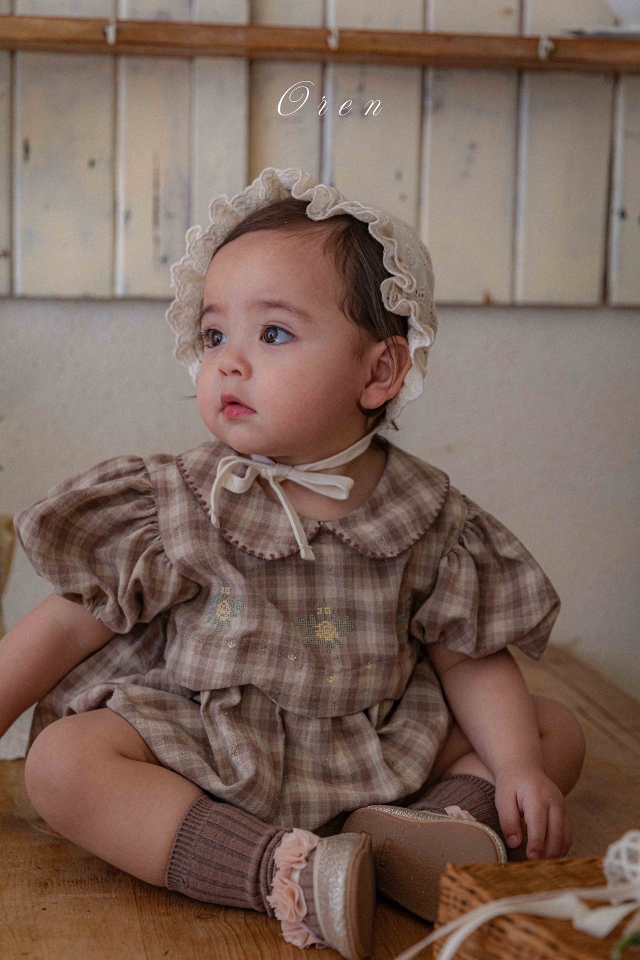 ☀️預訂 韓國直送☀️🇰🇷Oren Toua刺繡格紋泡泡袖包屁衣/連身裙