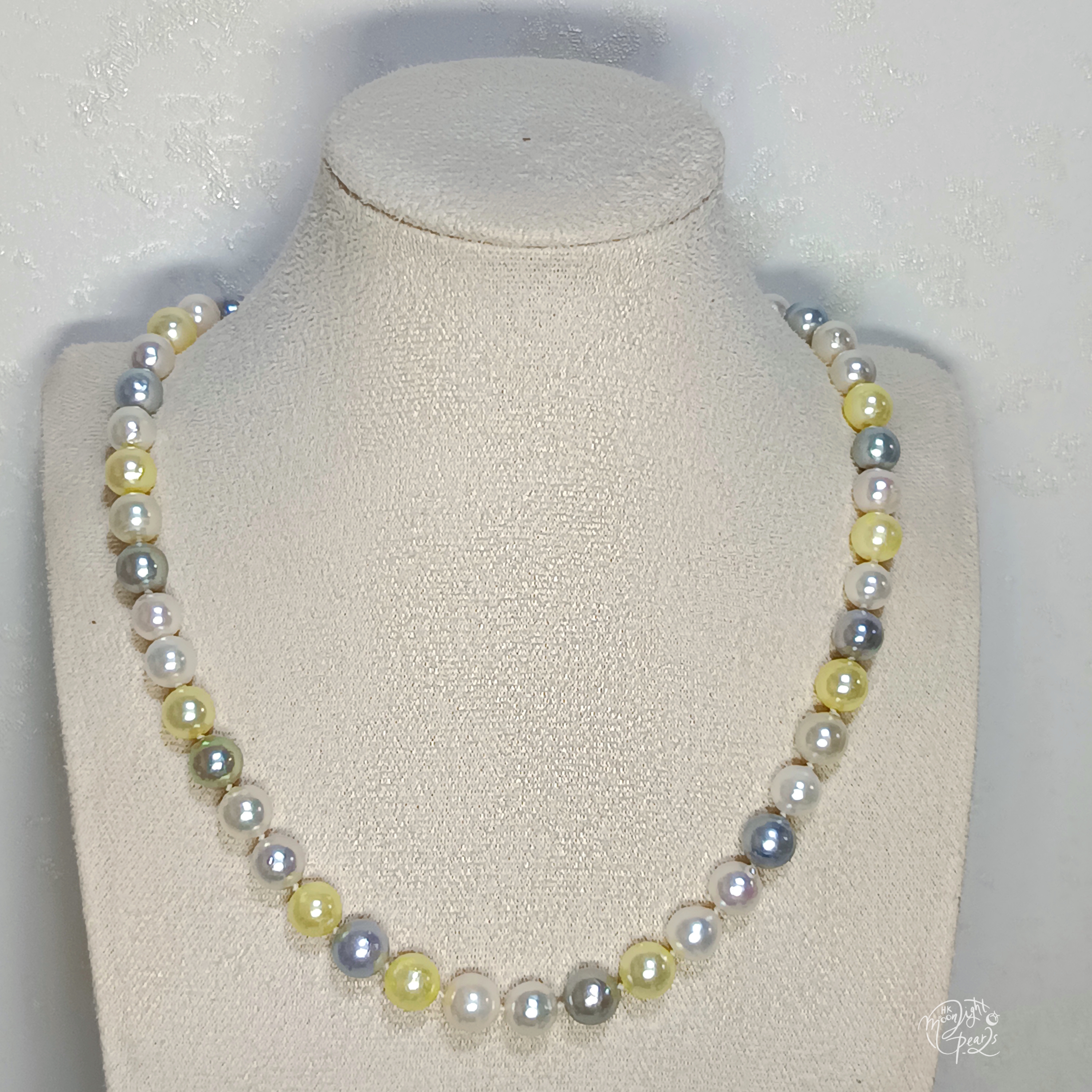 基本正圓極強光日本akoya糖果色海水珍珠925扣項鍊