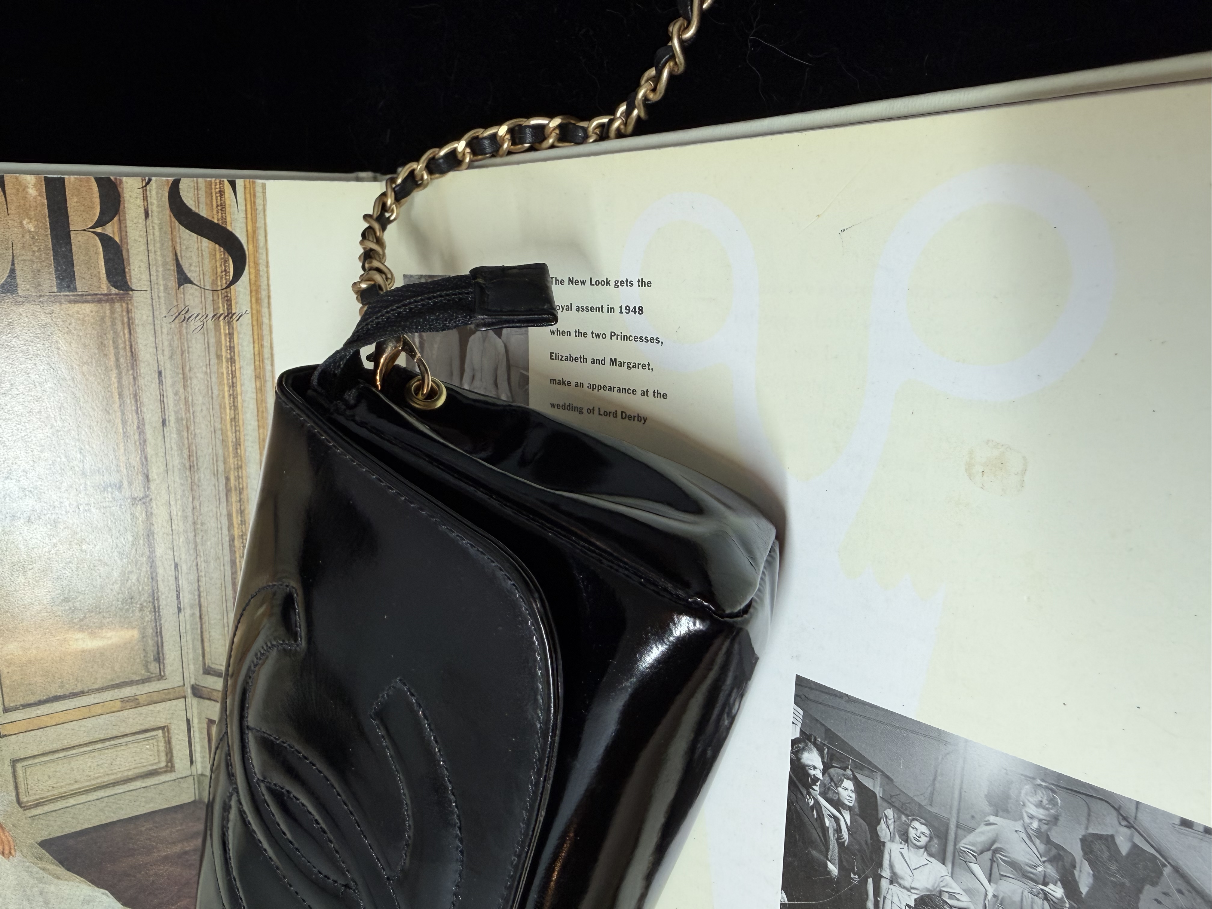 vintage chanel black patent leather vanity