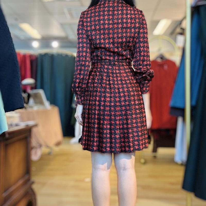 C.a. 1970s Micalady Tokyo Jonathan Logan New York Black & Red Short Pleated Dress with Original Belt(MT2260-2)