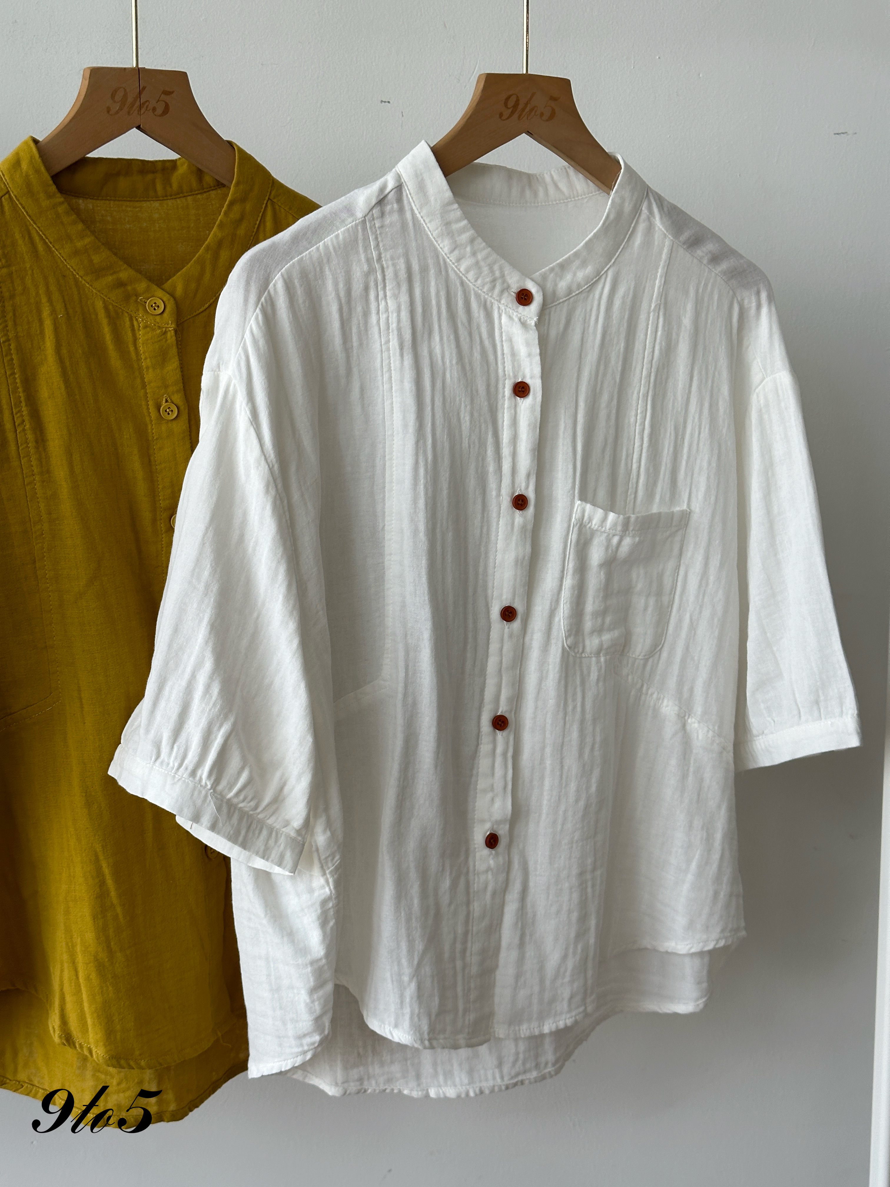 T4272 Stand Collar Half Sleeve Shirt - 3 Colors 