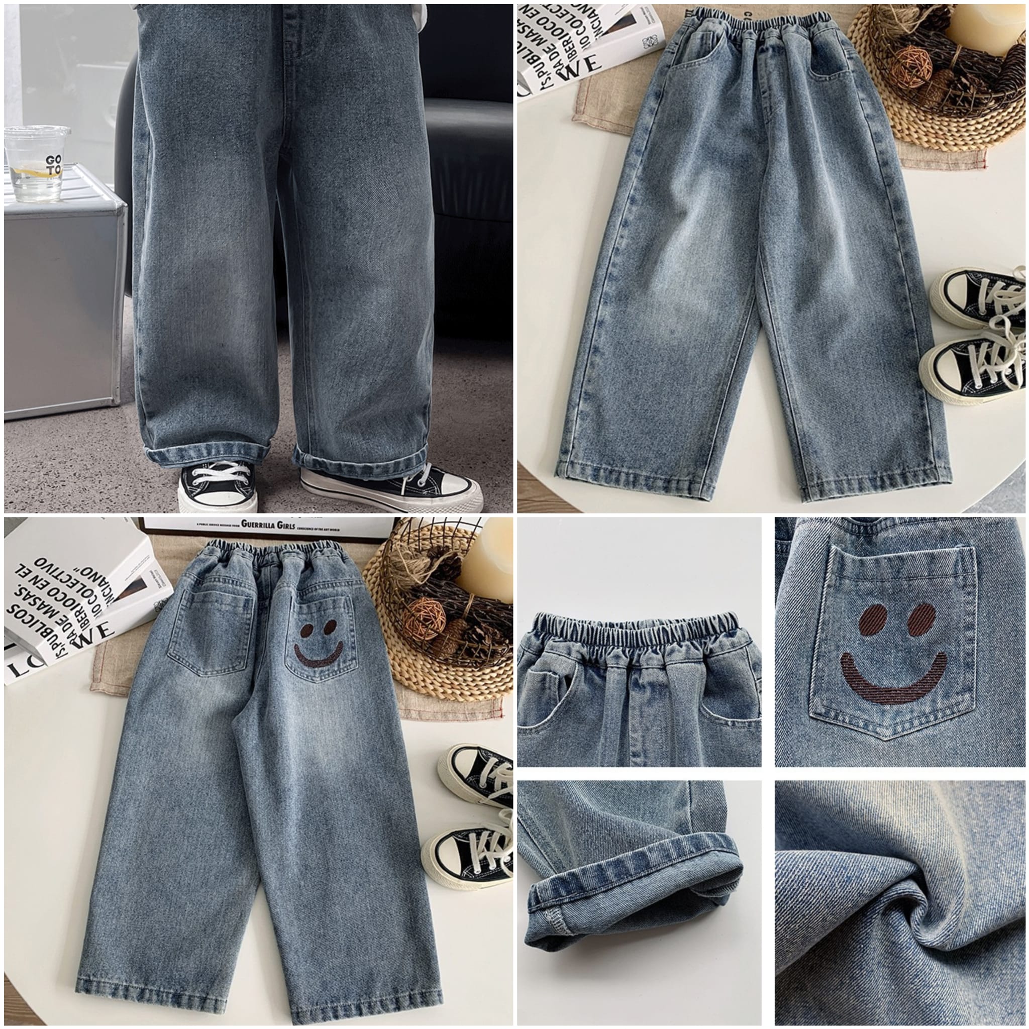 韓版兒童笑臉牛仔褲