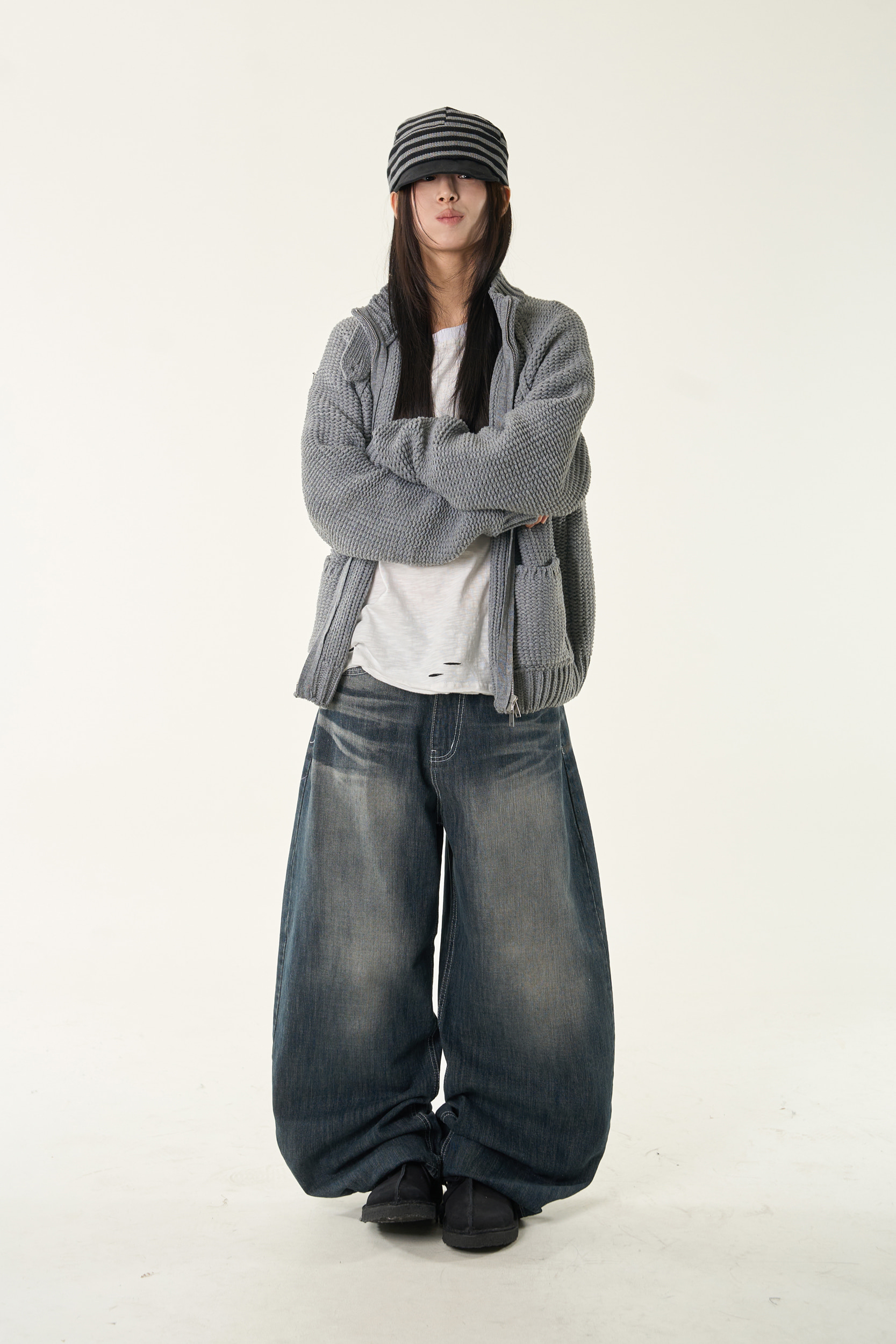 Sanded Washed Wide Leg Denim