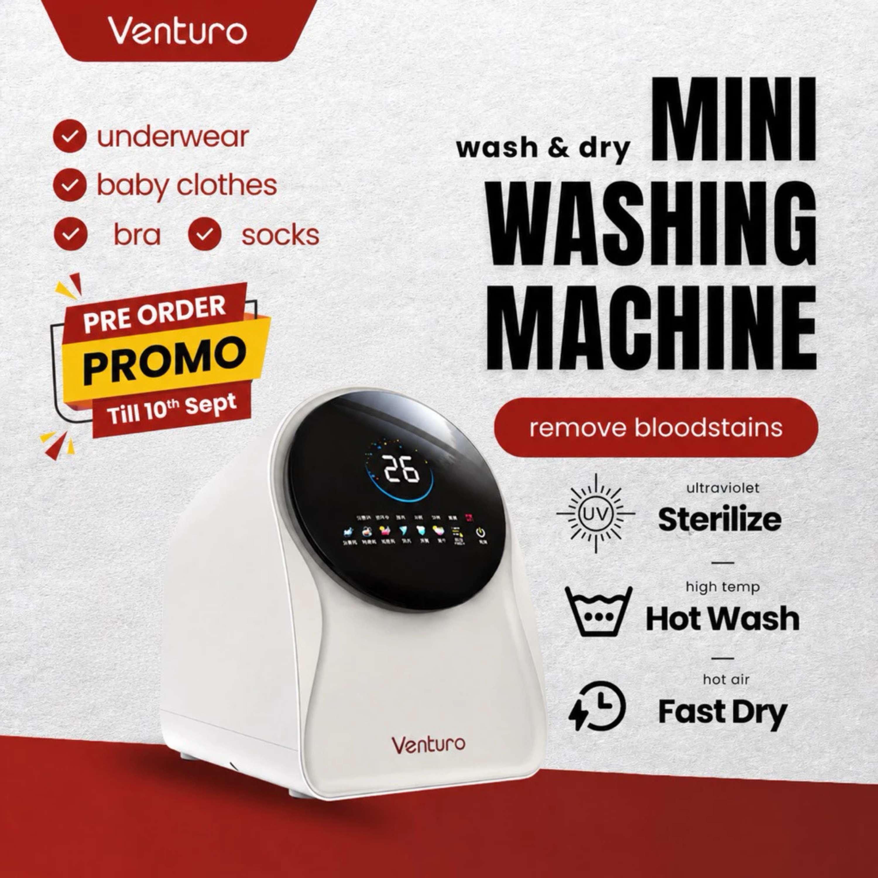 Model: VTR-03-Drum Underwear Washing Machine (Wash, Dry and UV sterilization)