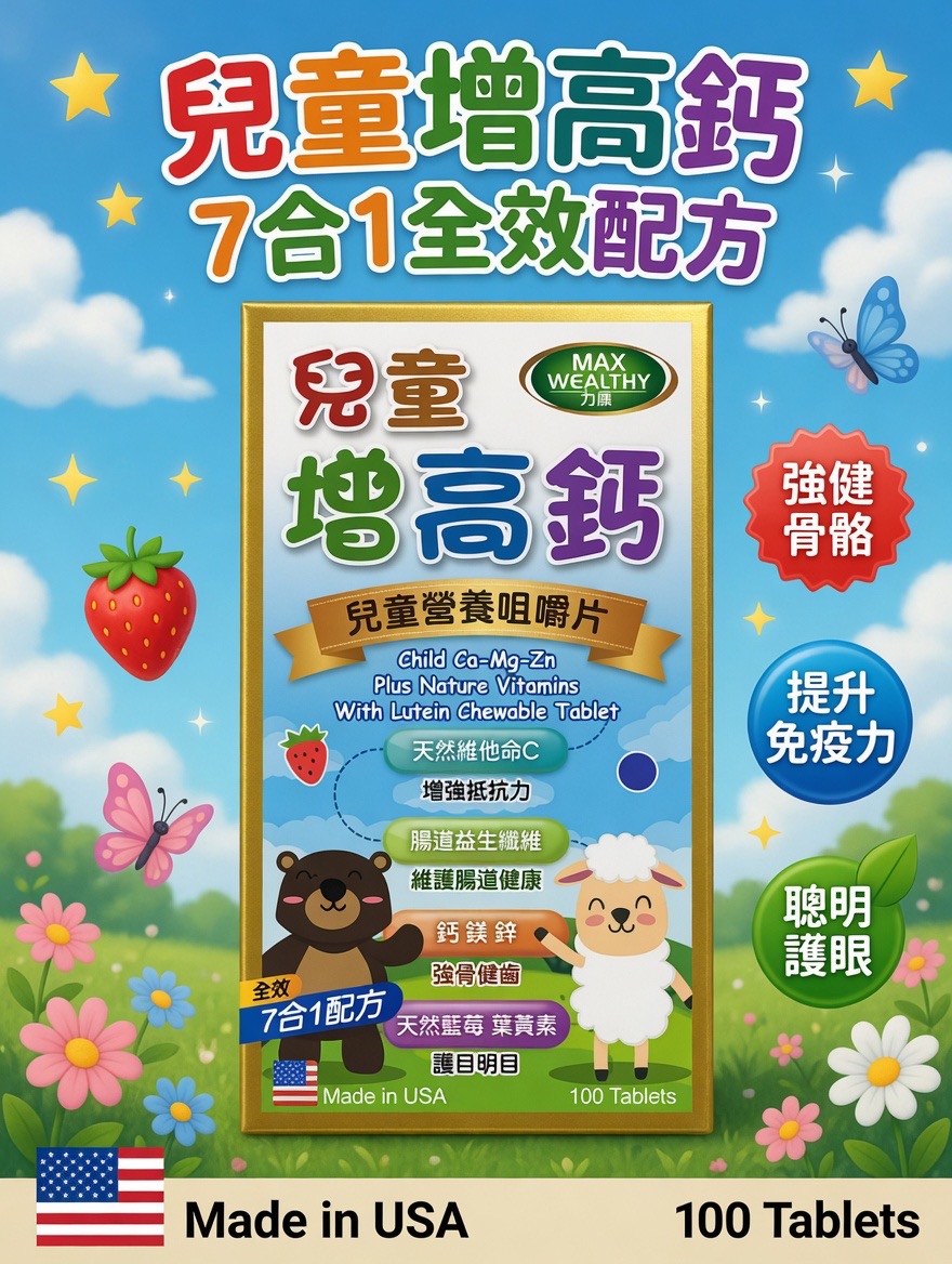 MAX WEALTHY 力康 兒童增高鈣 營養咀嚼片 100Tablets