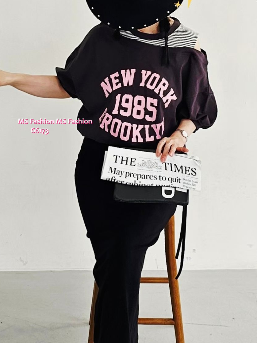 G6173 韓國🇰🇷露單肩字母top