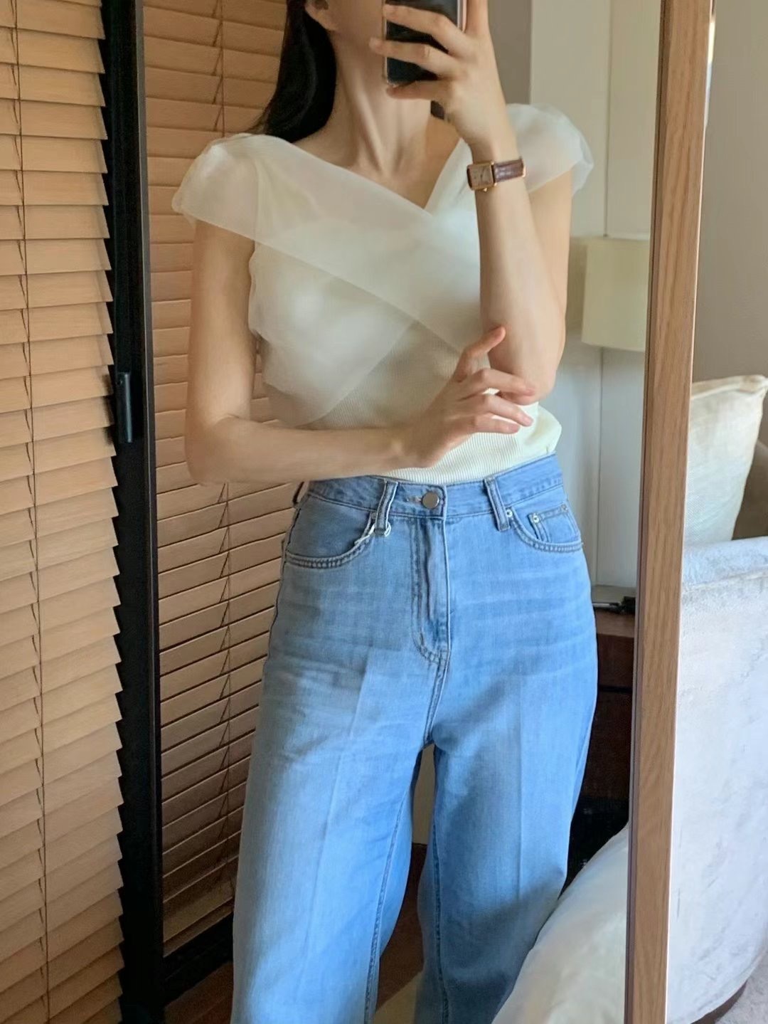 ♥︎CR溫柔交叉透紗小上衣