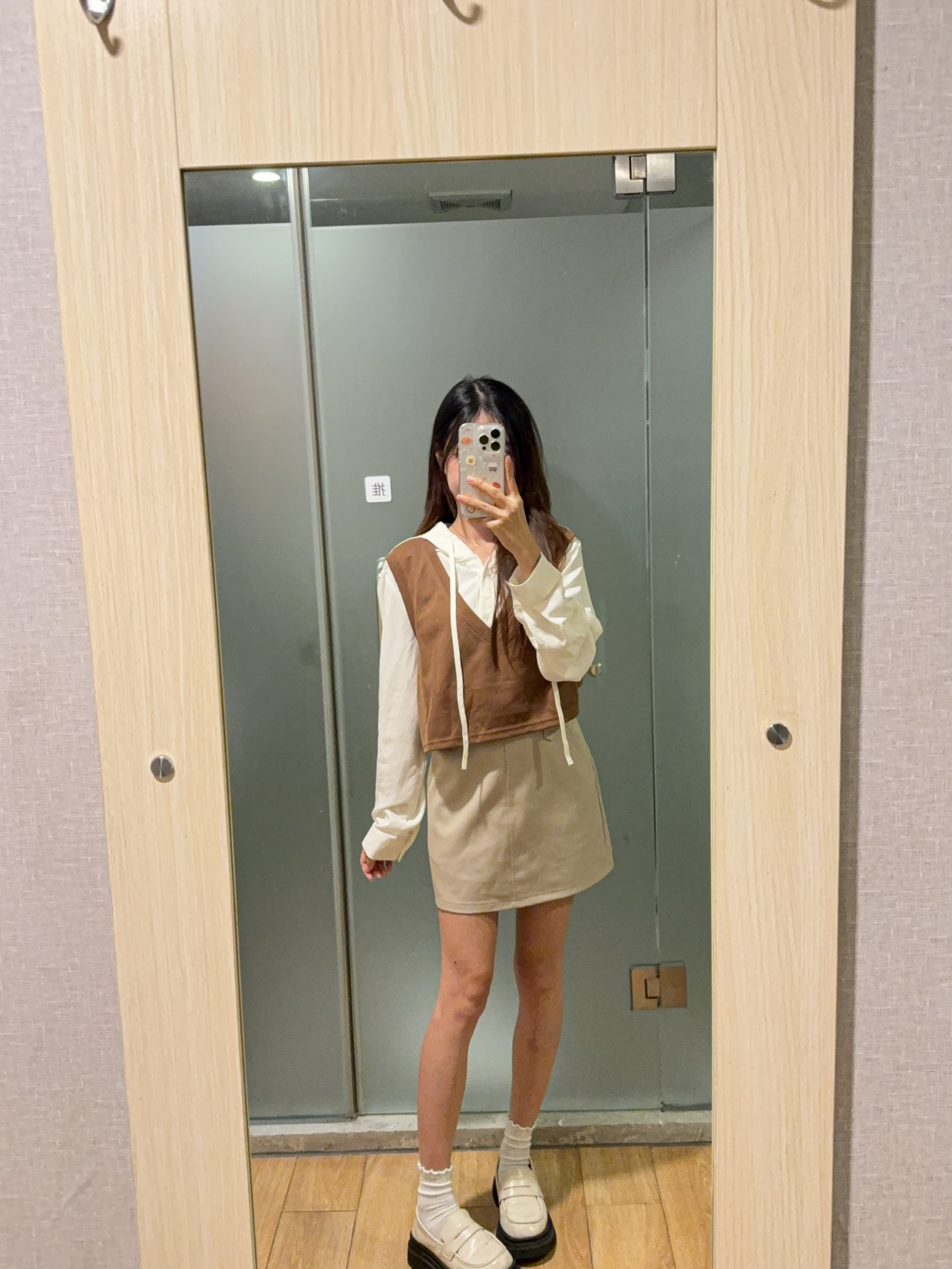 韩版假两件针织连帽长袖衬衫R3008