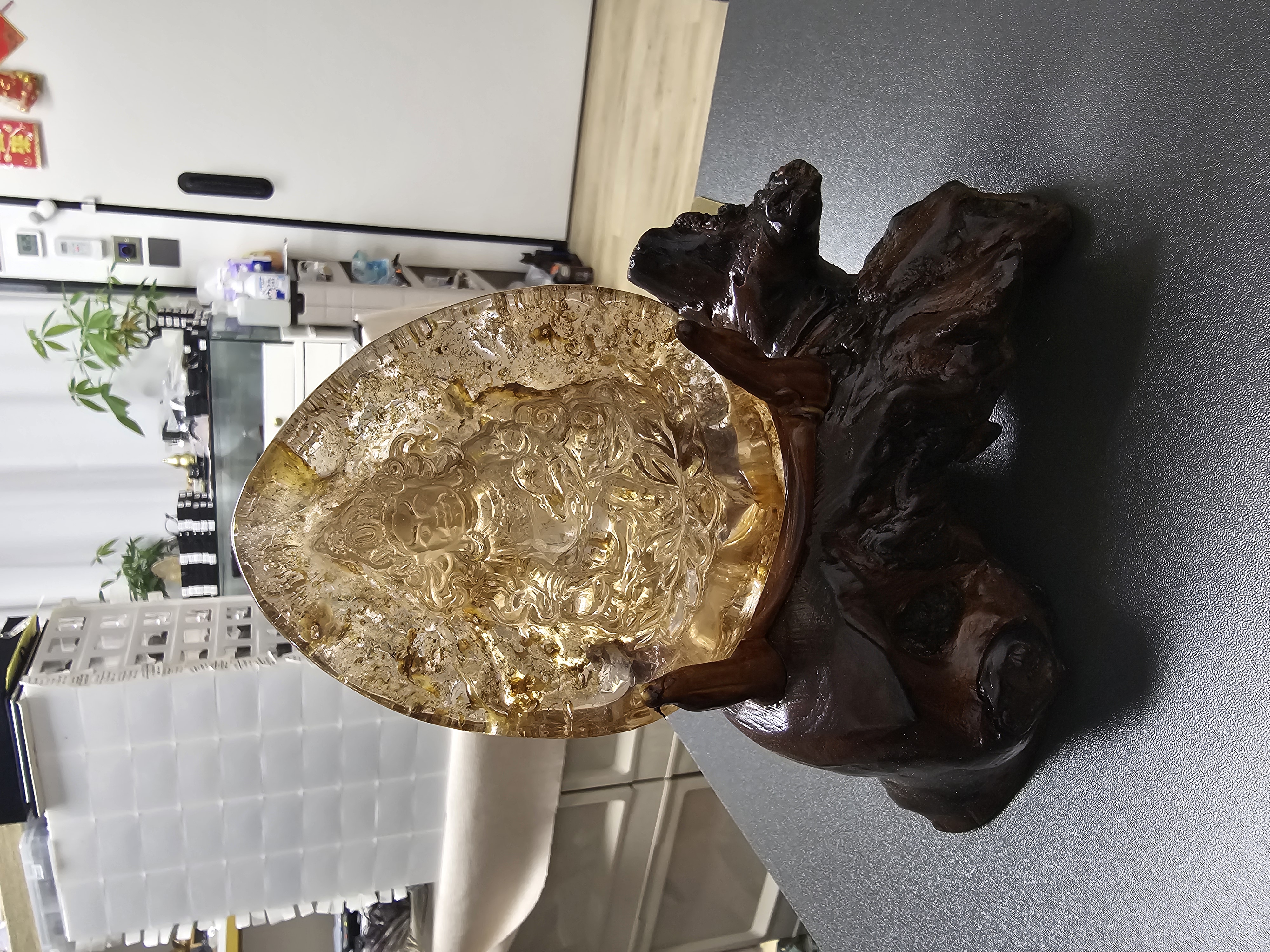 (收藏級) 暴力黃財神黃膠花水晶擺件 (No.YJS002)