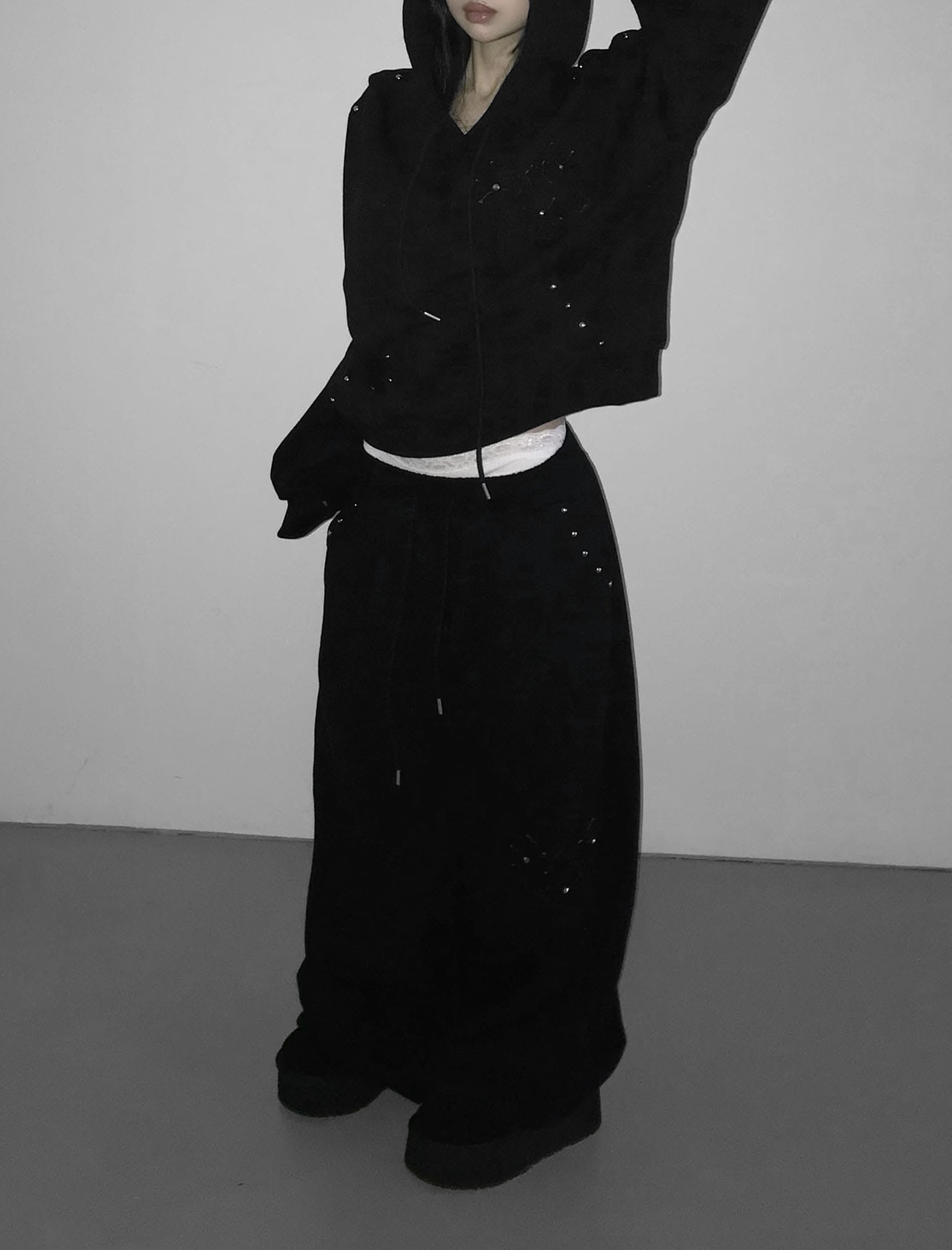 Studded Cross Patch Oversized Hoodie