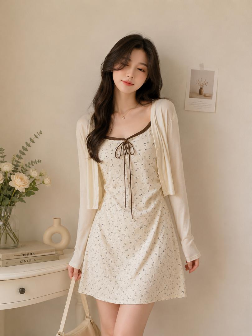 A150775 Summer Vacation Floral Spaghetti Strap Mini Dress for Women, Black A-Line Dress with Side Slit, High Waist Slim Fit Elegant Sundress