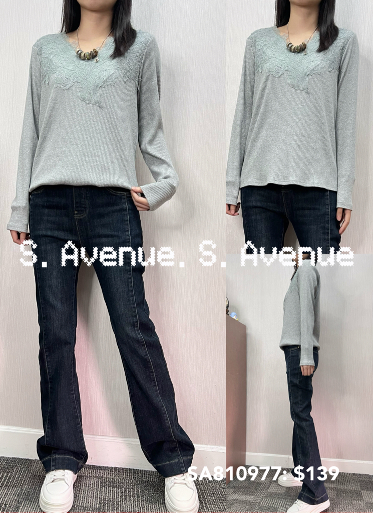 SA810997: 長袖V lace top