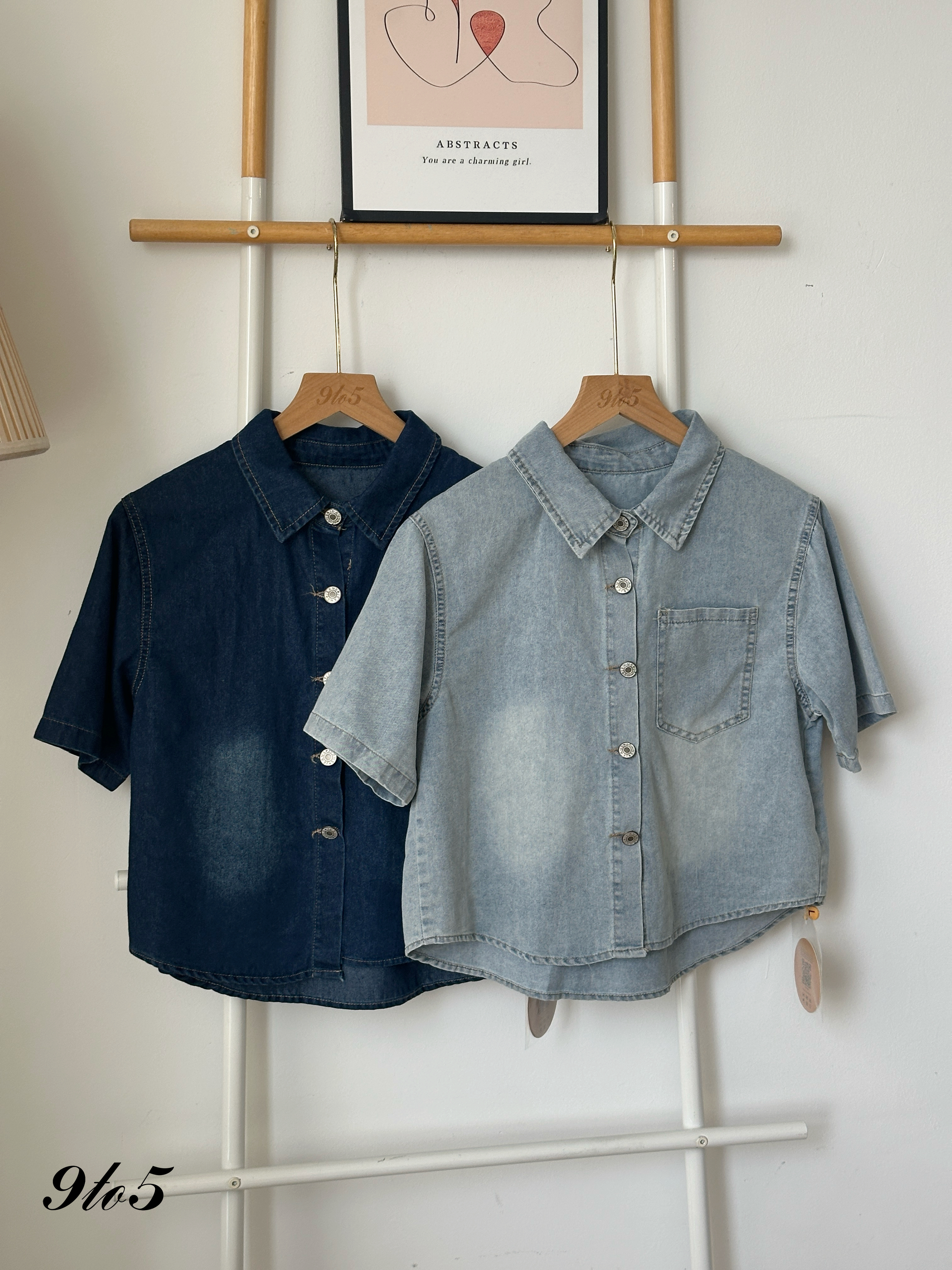 T4126 Vintage Denim Shirt - Dark Blue & Light Blue