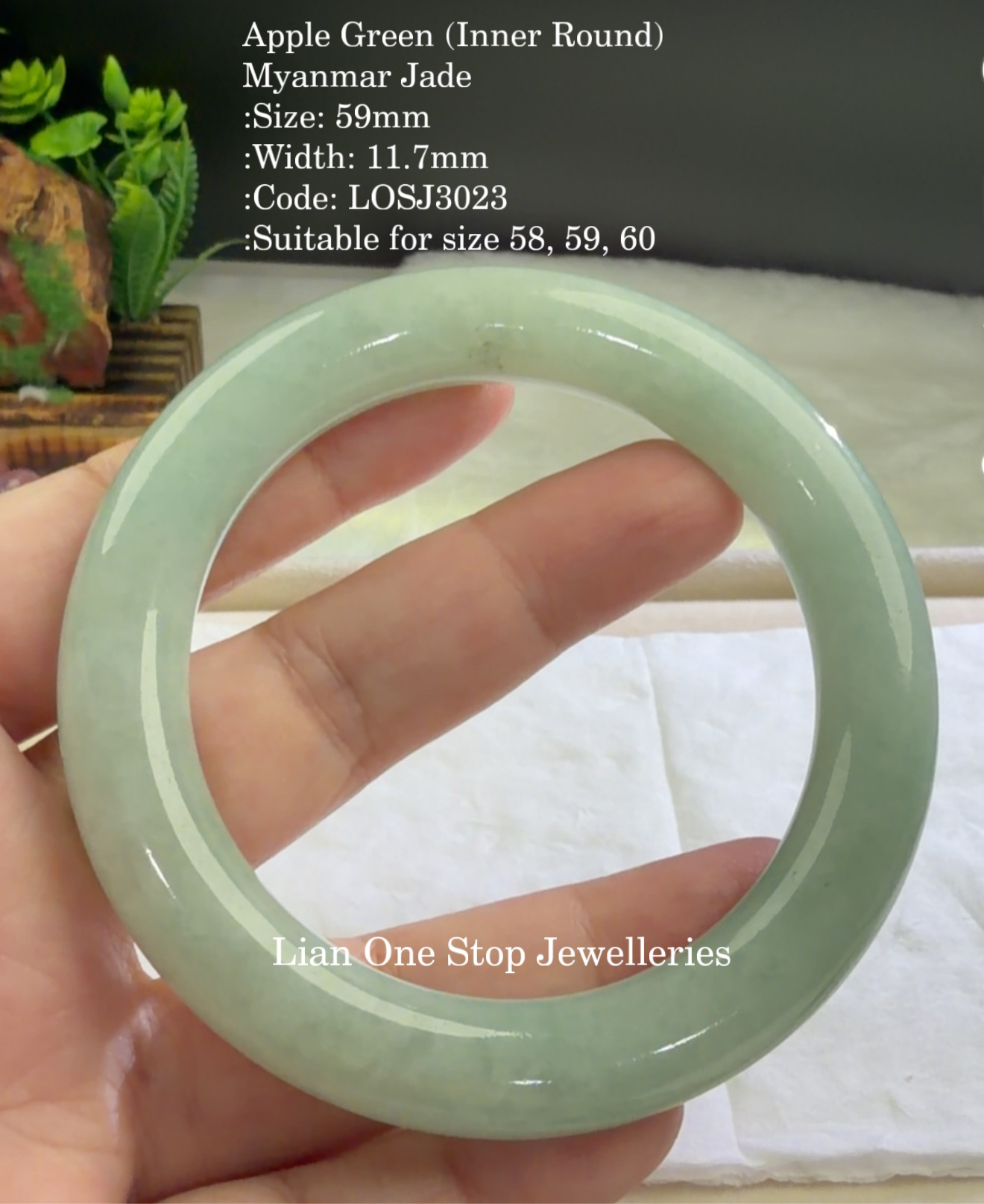 5.9cm Code: LOSJ3023 Apple Green (Inner Round) Myanmar Jade 