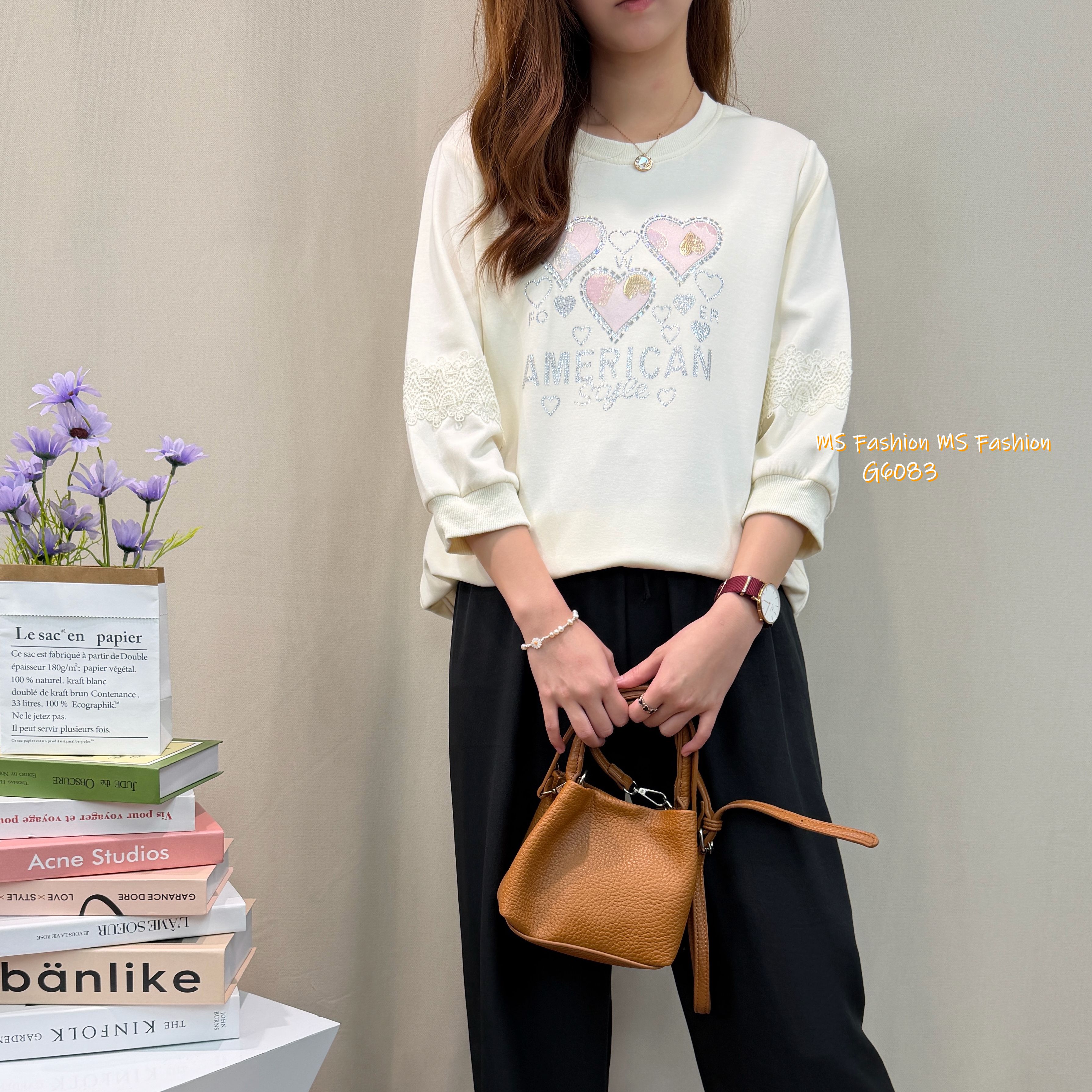 G6083 韓國🇰🇷心心圖案閃石top