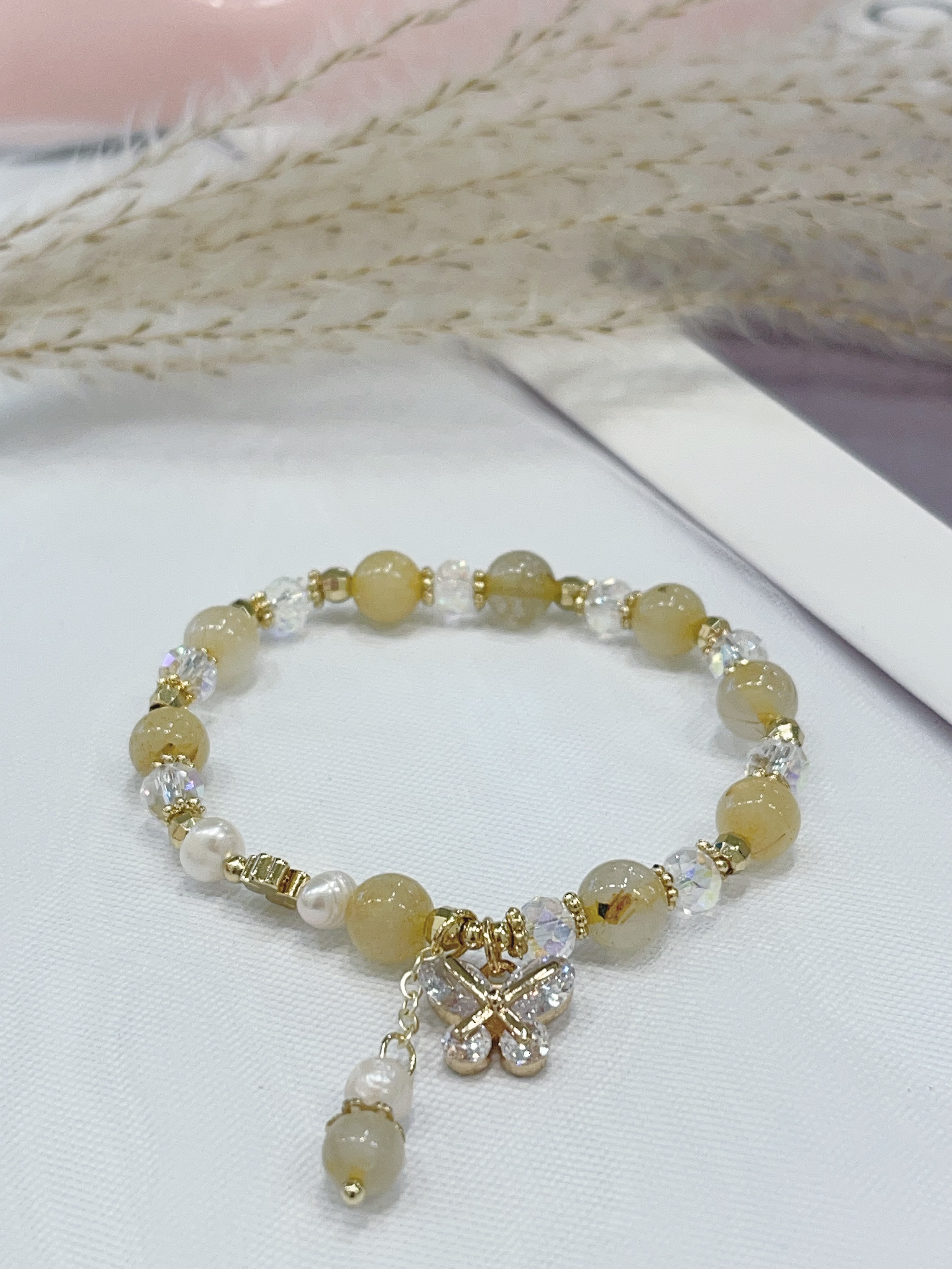✨ 金发晶 × 珍珠手串 Golden Rutilated Quartz & Pearl | 7mm