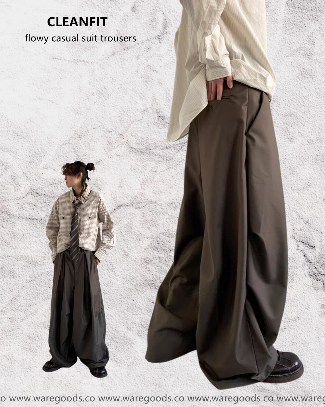 W0418垂感鬆身拖地西褲