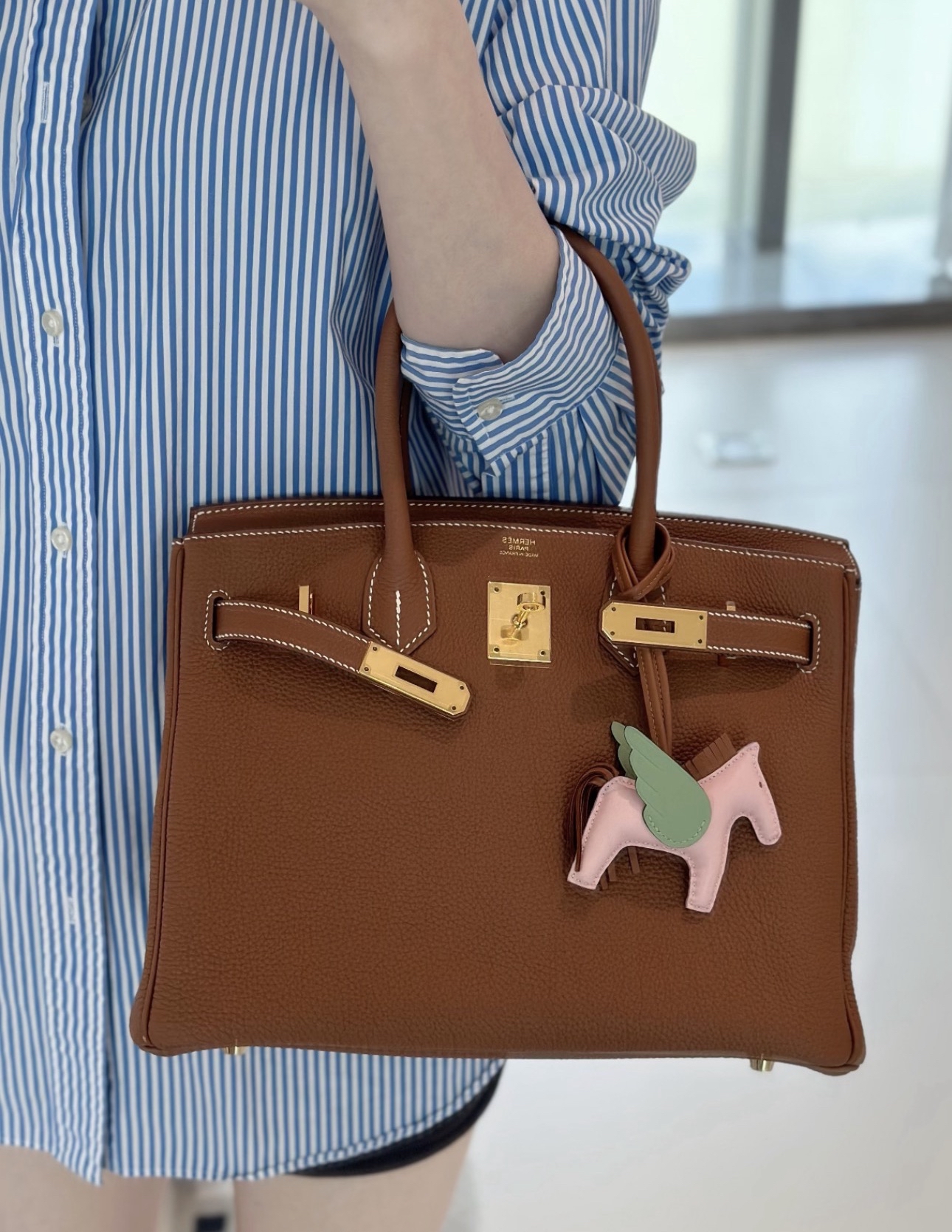 Hermes 櫻花粉拼色 飛馬 Rodeo Pegase PM Charm