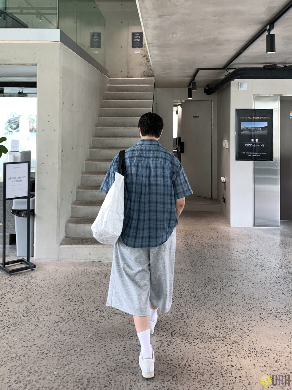 【100%保證韓國直送】韓系 Signature 寬版純色細格紋短袖襯衫 👕 [6 color] RL114946