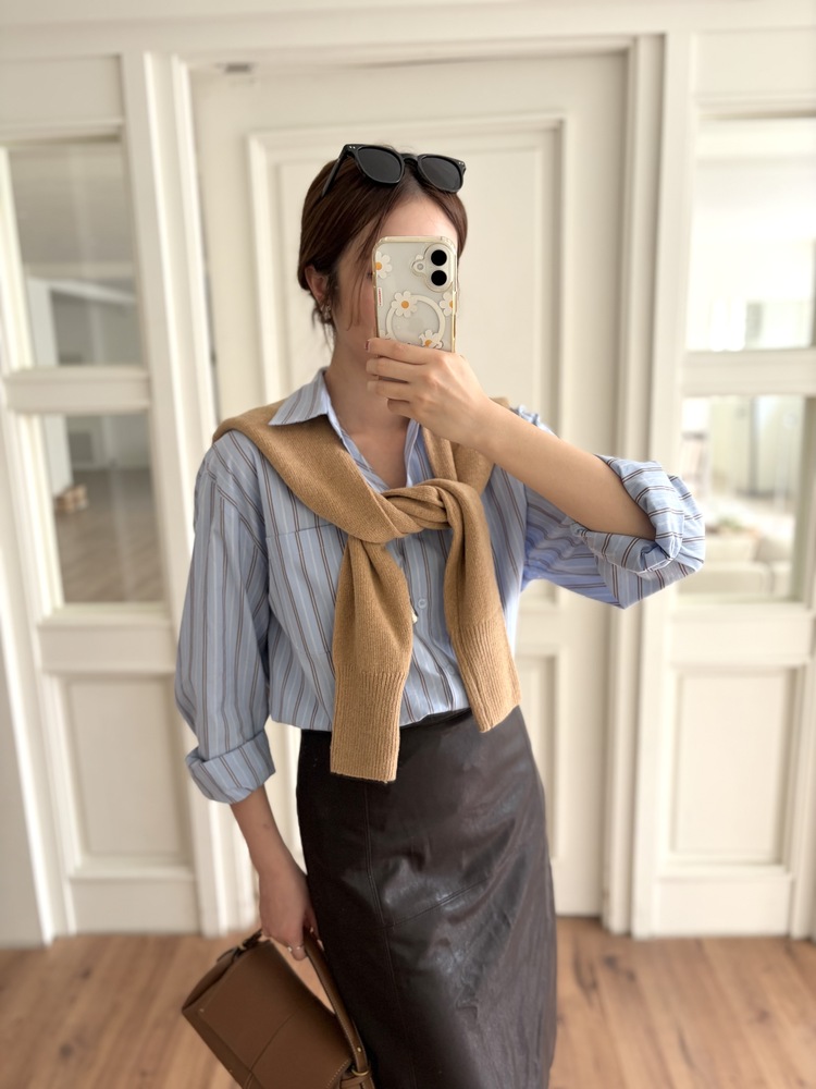 Striped Oversize Shirt (Blue)
