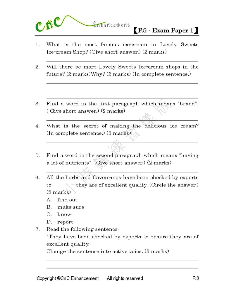 模擬試卷 (五年級)