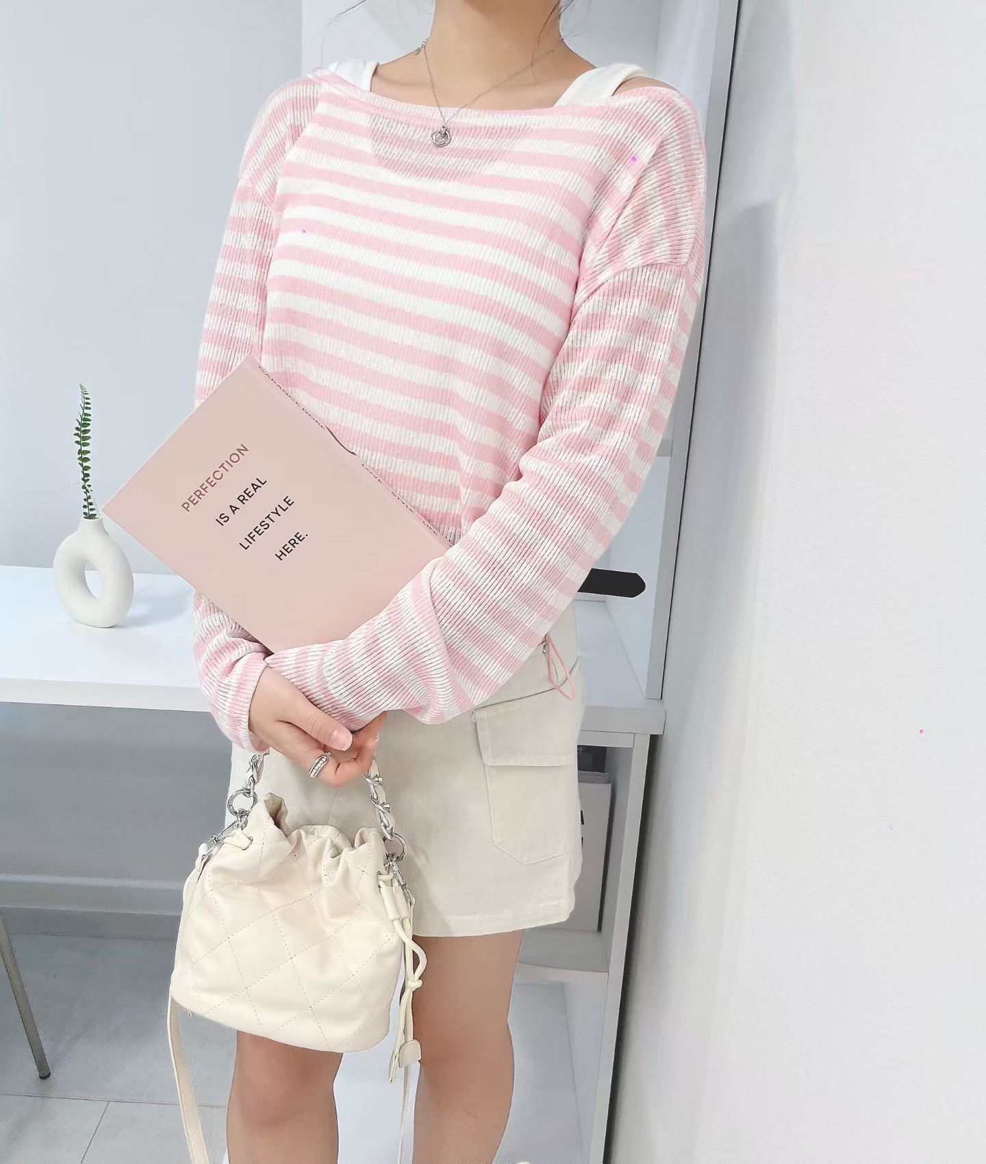 Lu057 休閑甜美間條套裝