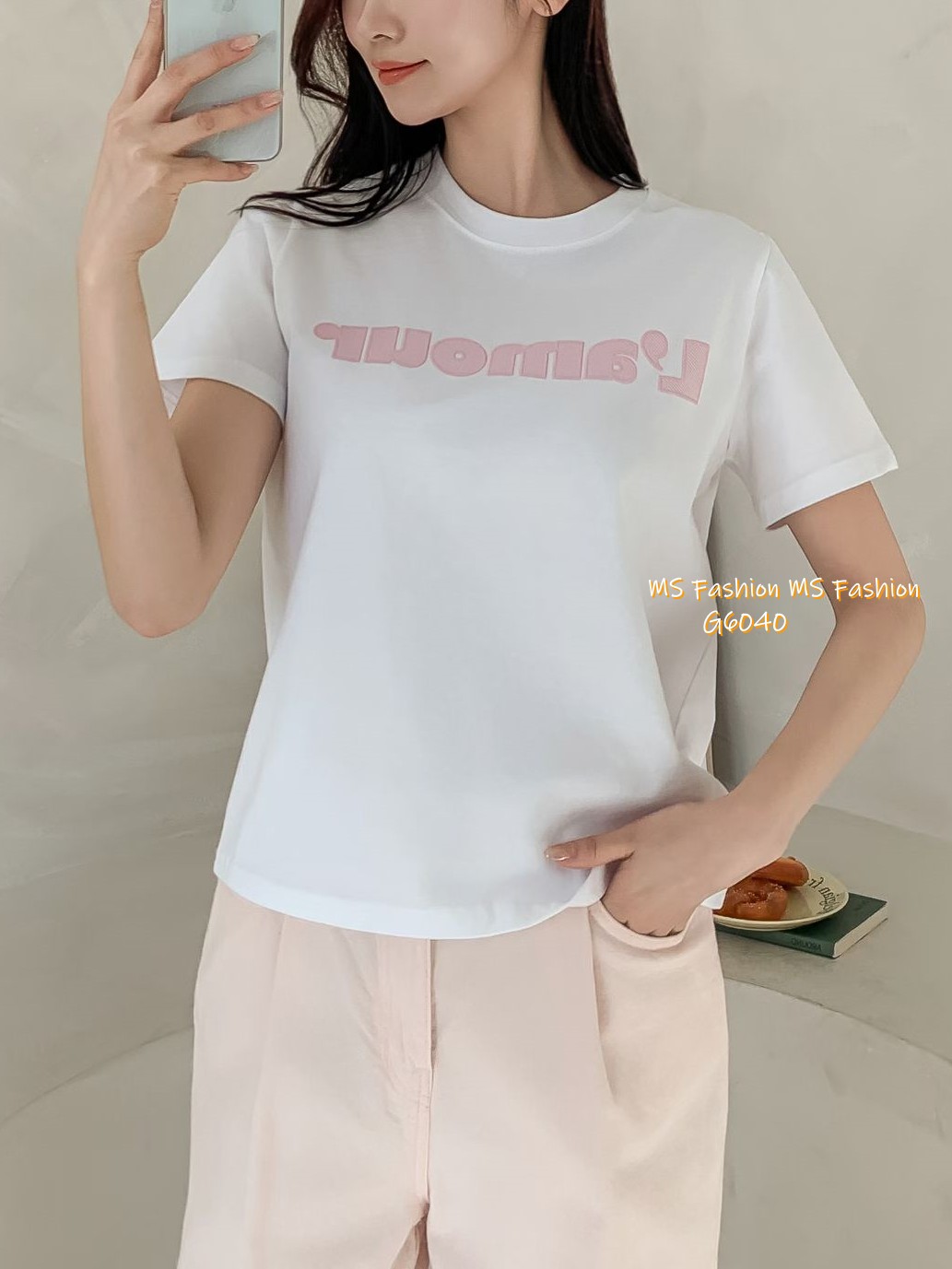 G6040 韓國🇰🇷拼色字母tee仔