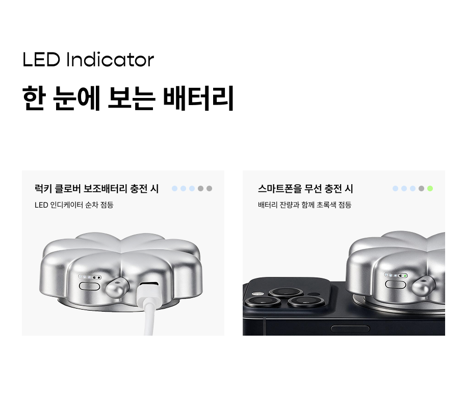 韓國 HUUG 幸運四葉草 MagSafe 無線磁吸 快充行動電源 5000mAh - 銀黑