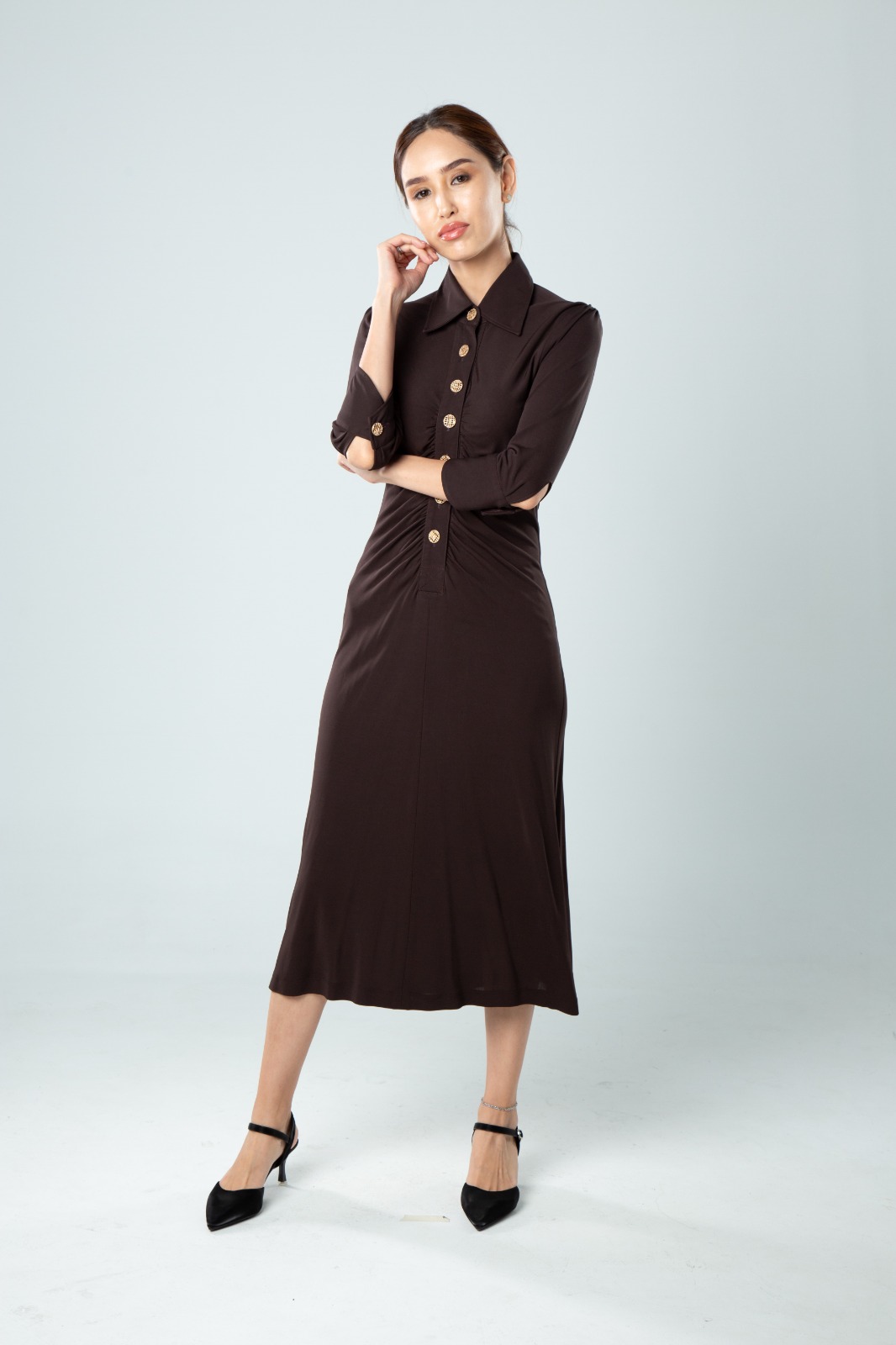 E8051BD Seraphina Gathered Waist Midi Dress