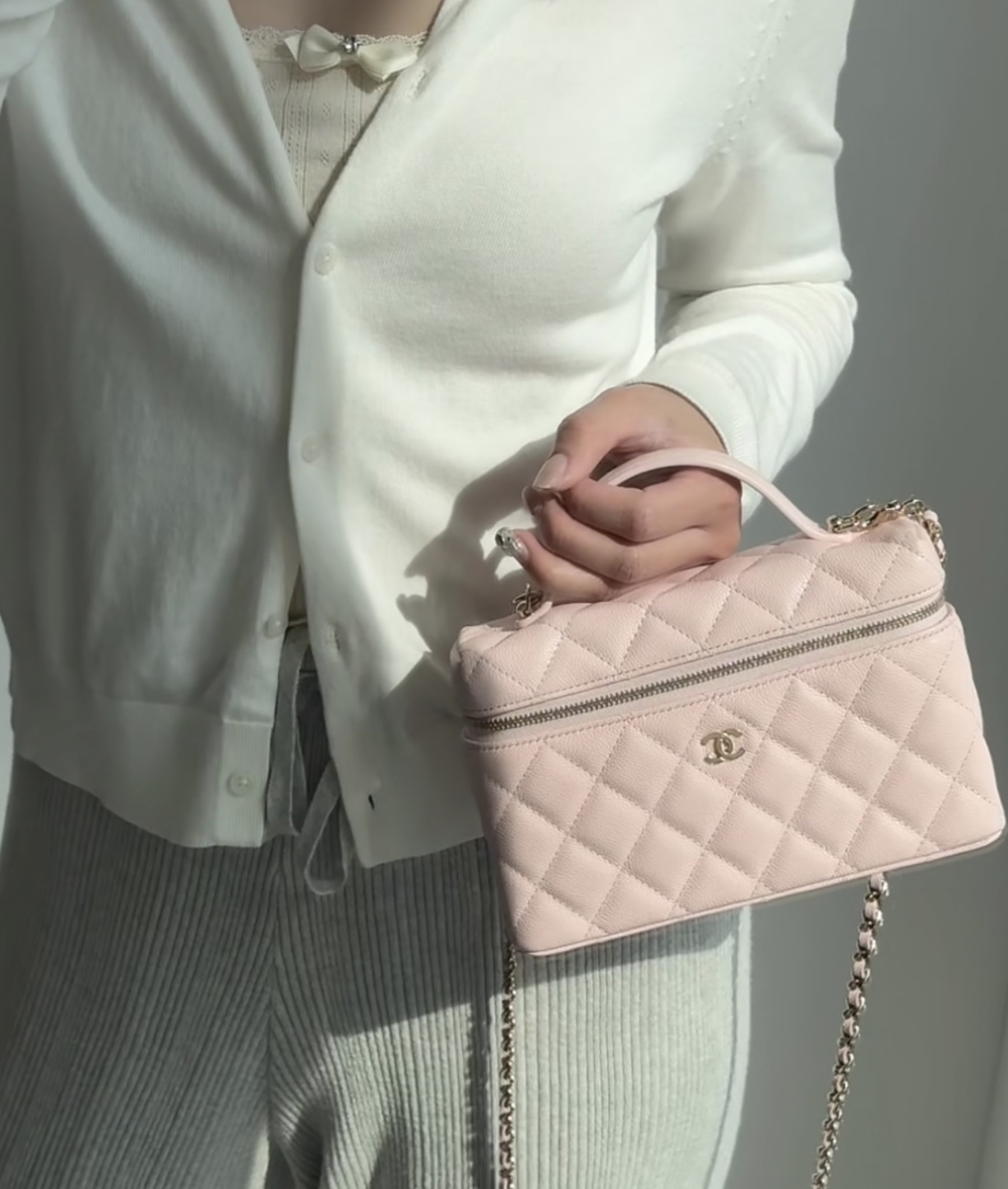 Chanel 粉紅色 19cm 荔枝皮 Vanity Case