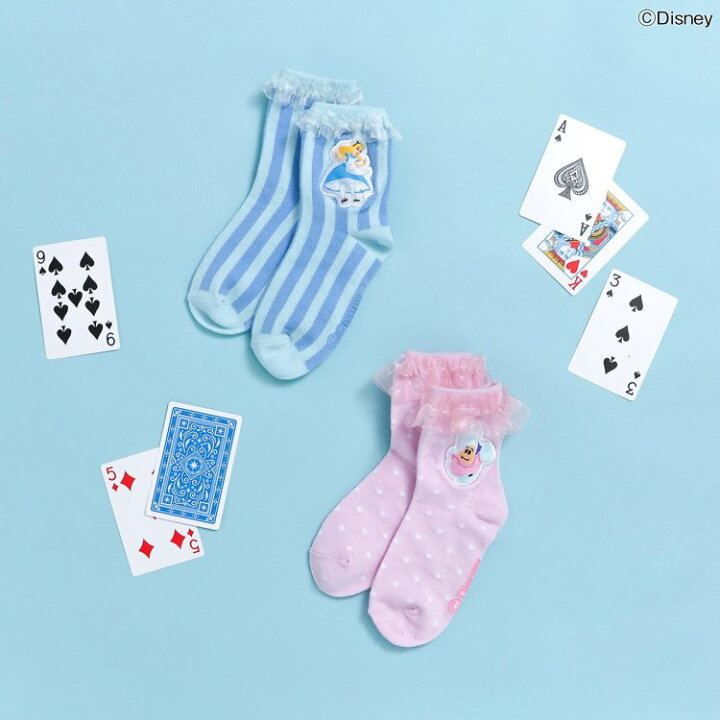 🇯🇵預訂 日本直送🇯🇵Apres les cours x 愛麗絲系列兩色人物貼花薄紗荷葉邊襪子