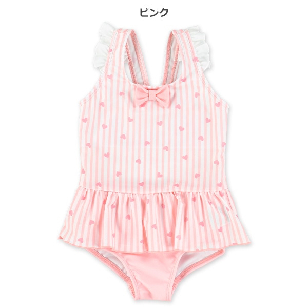 🇯🇵預訂 日本直送🇯🇵愛心滿印條紋荷葉邊連身泳衣