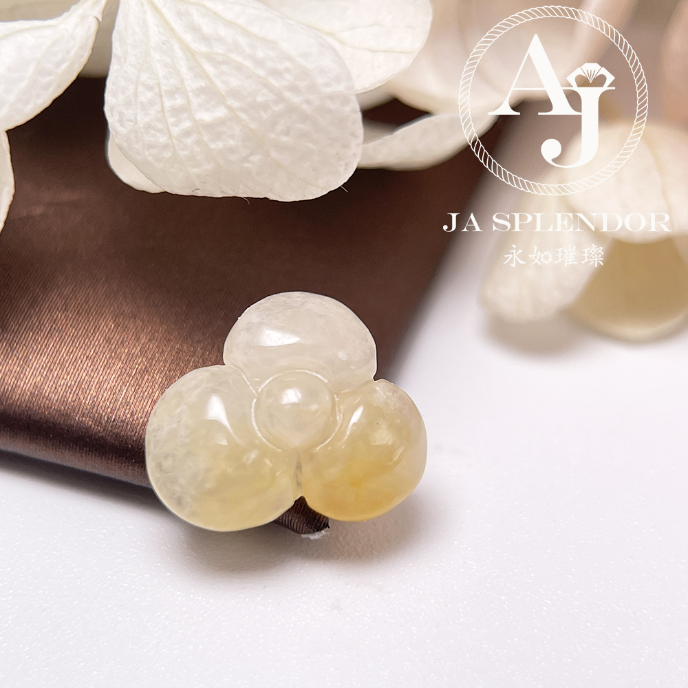 JN-3434 天然翡翠A玉-黃翡立體小花不鏽鋼手鏈