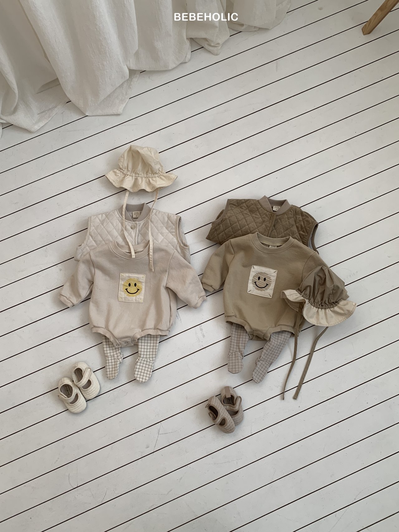 🌸預訂 韓國直送🌸🇰🇷BEBEHOLIC兩色笑哈哈圖案長袖包屁衣