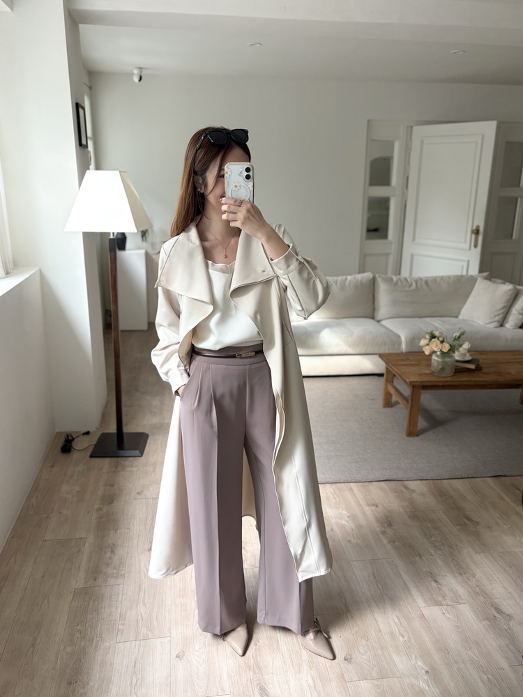 Charlyne Seamless-Front Slacks (Khaki Beige)