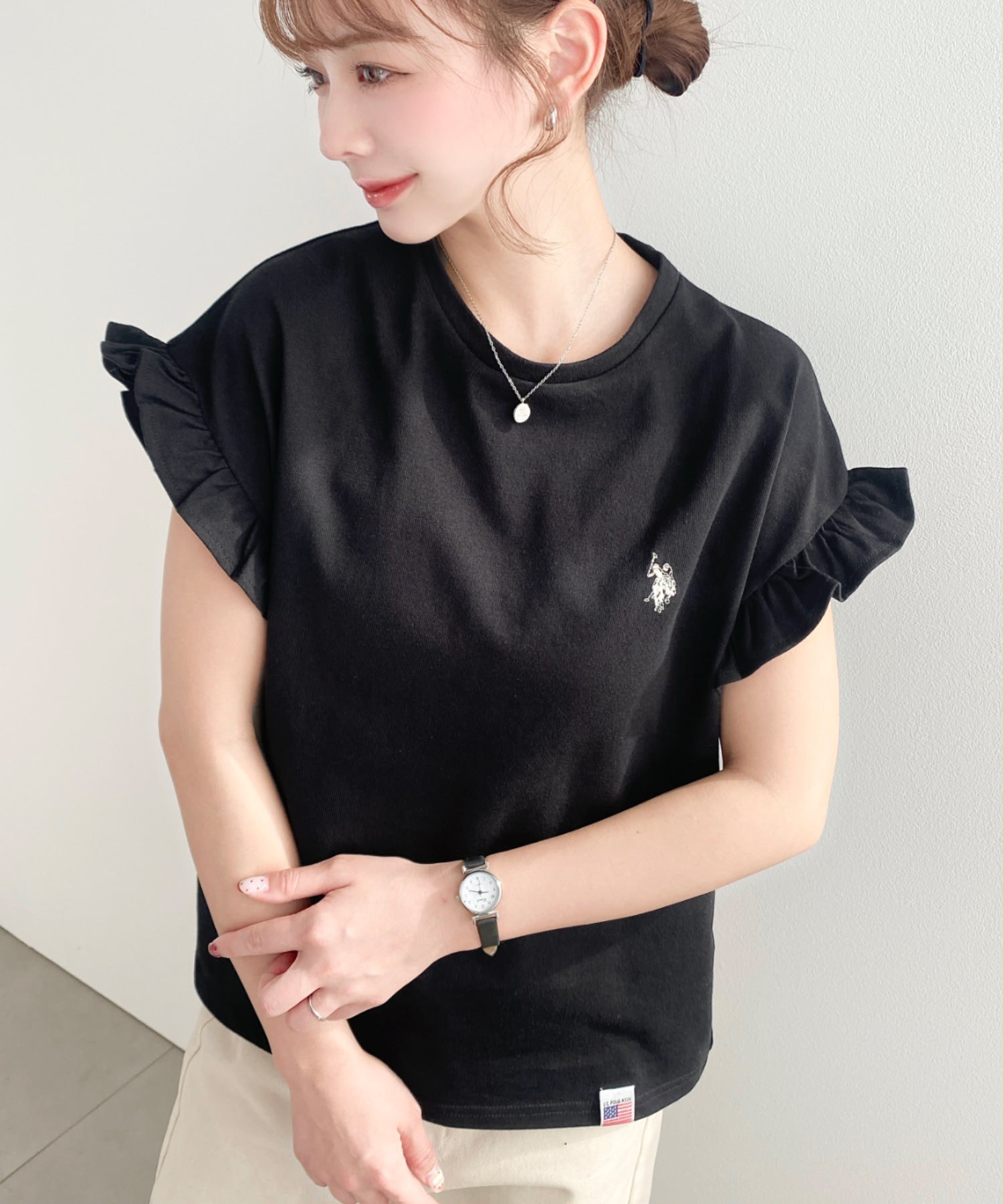 日本直送 【U.S. POLO ASSN.】經典刺繡荷葉袖上衣