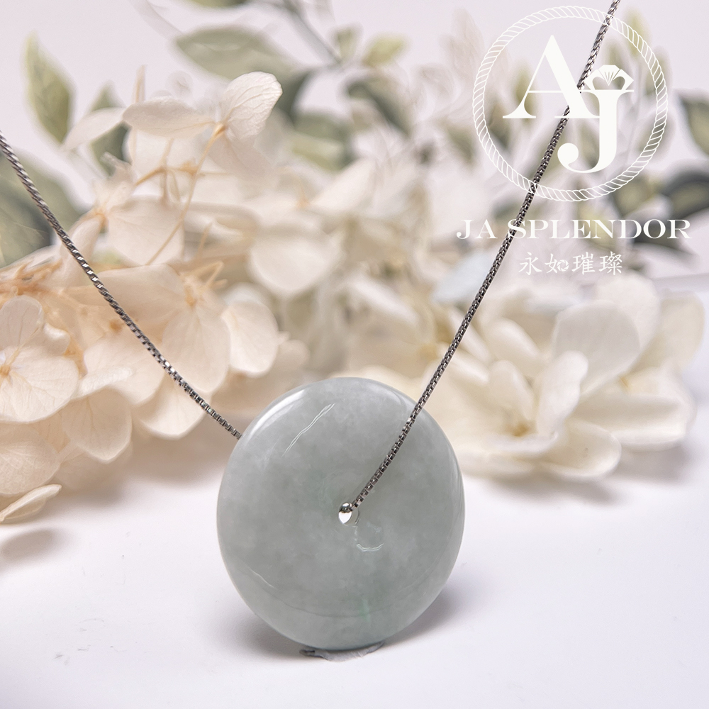 JN-3150 天然翡翠A玉 白底青大平安扣