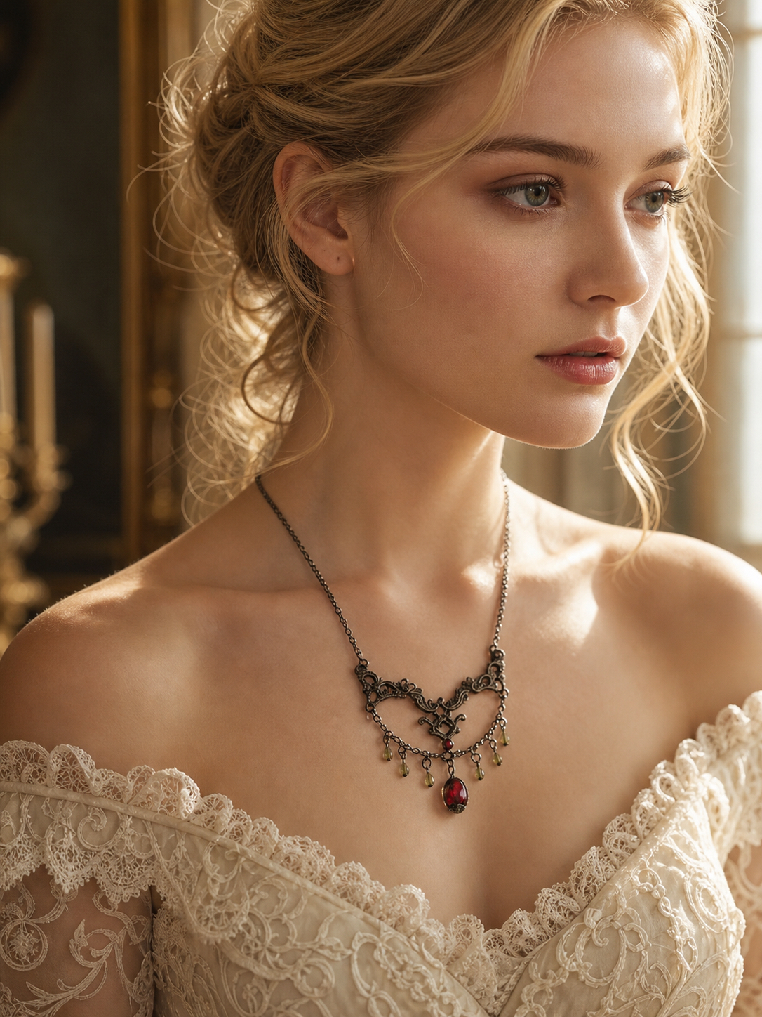 血色玫瑰的晚宴 ∙ 維多利亞歌德復古紅寶石鎖骨頸鍊Crimson Rose’s Banquet ∙ Victorian Gothic Ruby Drop Statement Necklace