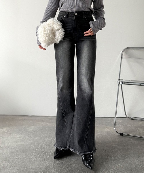 綁帶喇叭高腰牛仔褲【JP010】