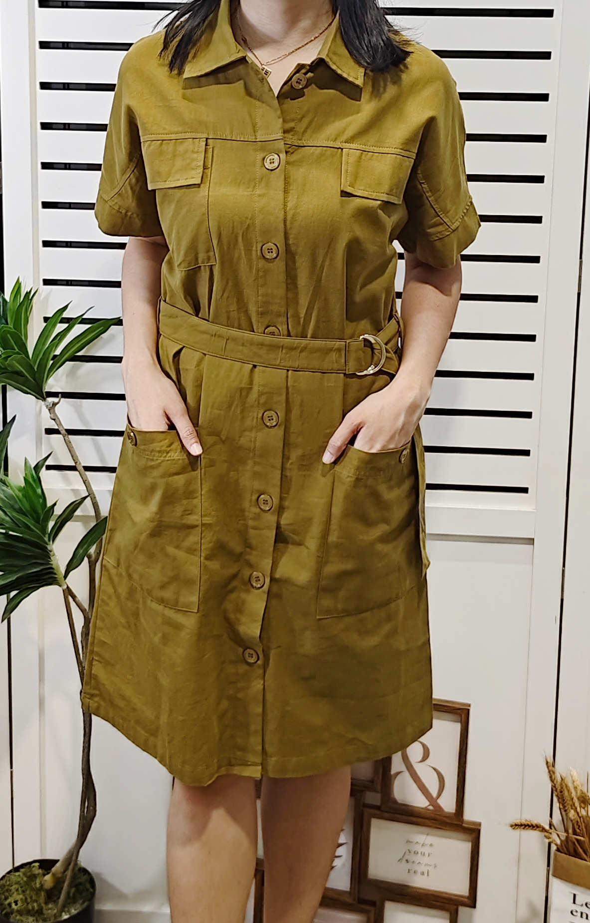 H131 Cotton Shirt Dress With Belt