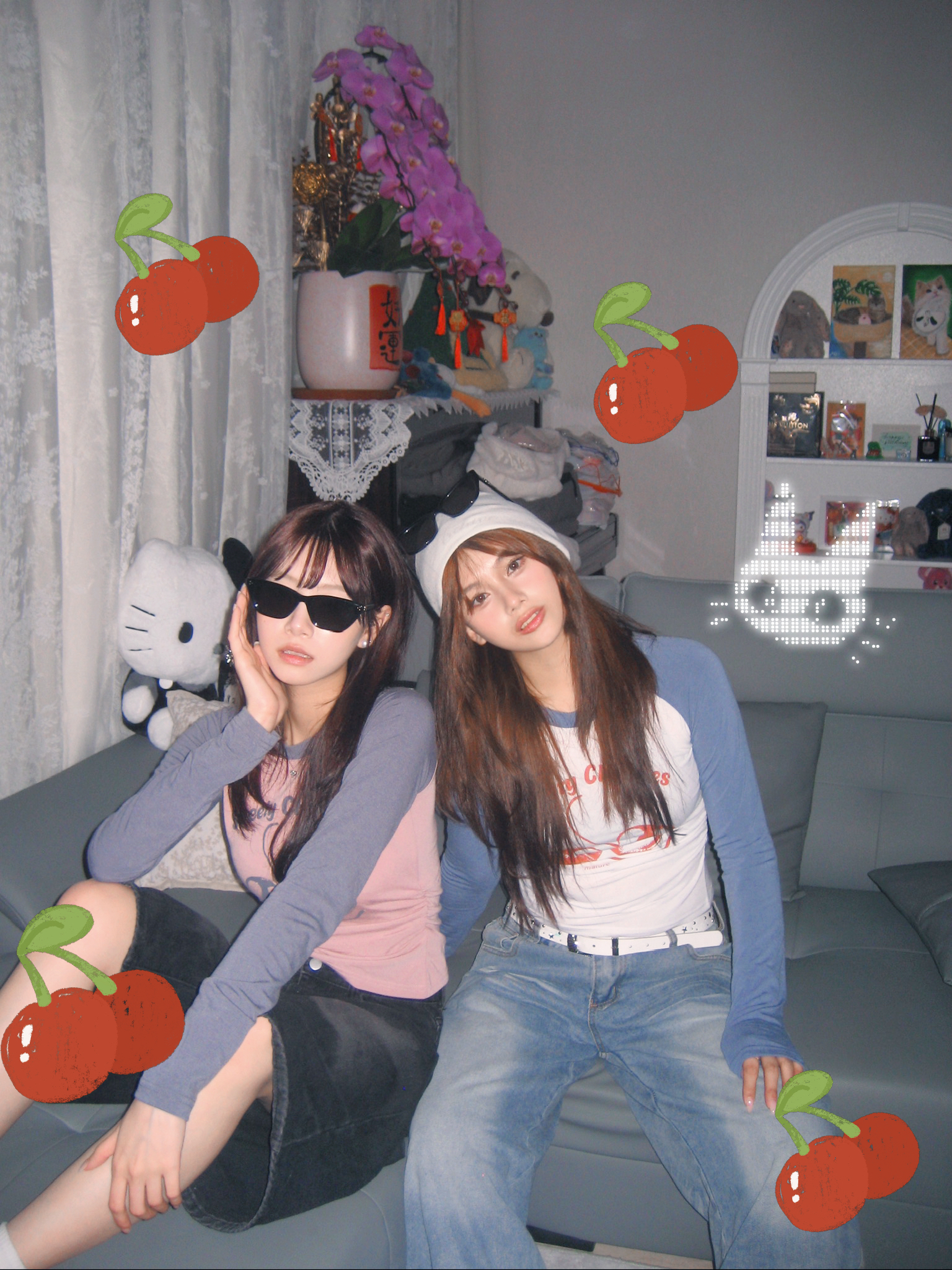 韓國車厘子撞色牛角袖薄Tee