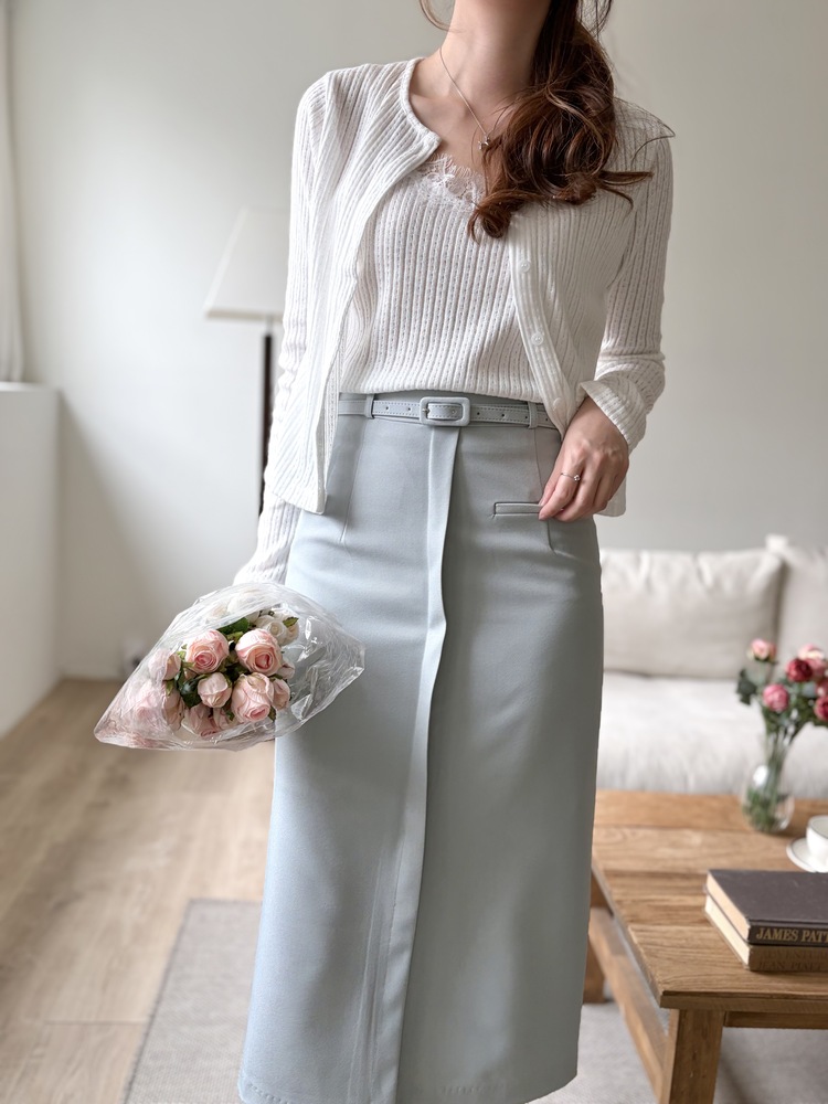 Belted Pencil Skirt (Blue)